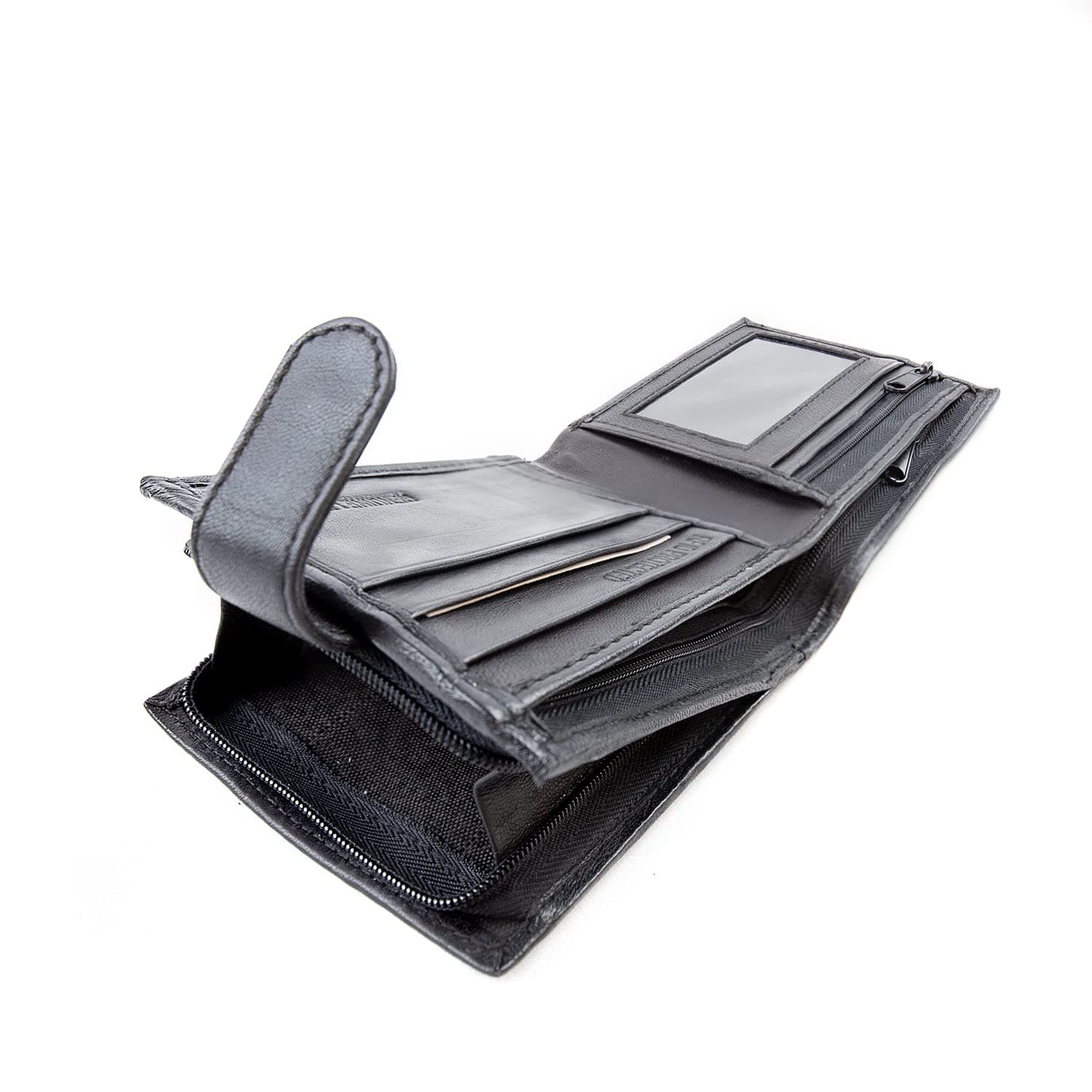 Mens Wallet, Genuine Leather RFID Blocking Credit Card Wallet with Zip Coin Pocket, Bank Note Compartment and Id Card Holder Pouch with Gift Box (Black)