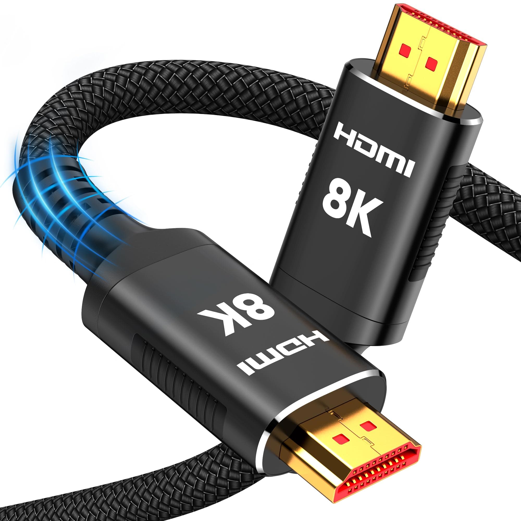 8K HDMI 2.1 Cable 1.5 ft, Non-Slip Nylon Braided, 48Gbps Ultra High-Speed HDMI Cables Cord, 10K 8K@60Hz, 4K@120Hz Compatible for TV/PS-5/X-box/Projector/Sound System & More