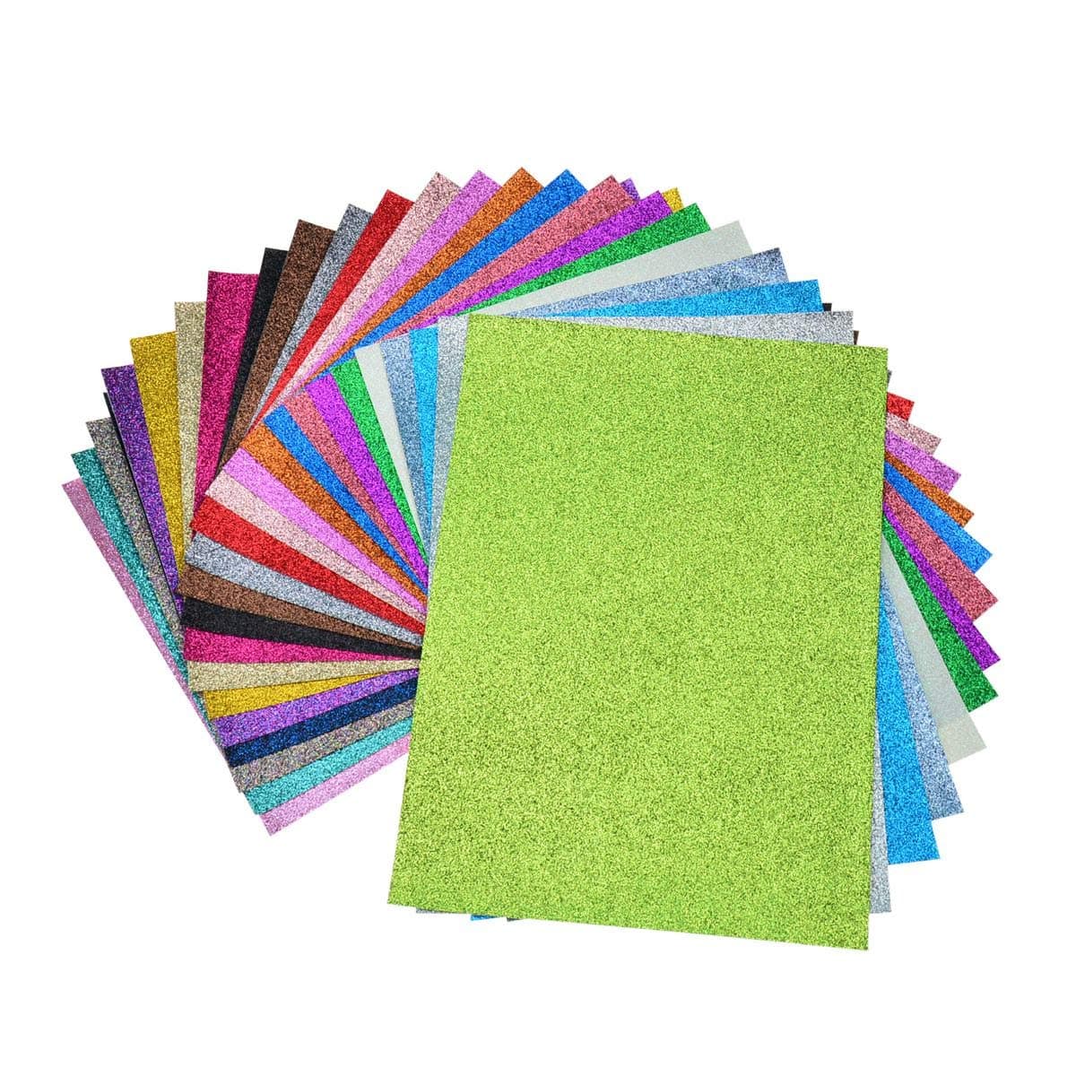 Faux Leather Glitter Canvas Sheets- 24 Pieces Solid Colors 8x12 Inch(21x30cm) Shiny Fine Glitter Fabric Sheets for Bows, Earrings, Hair Accessories Making, 24 Colors and Each Color One Sheet