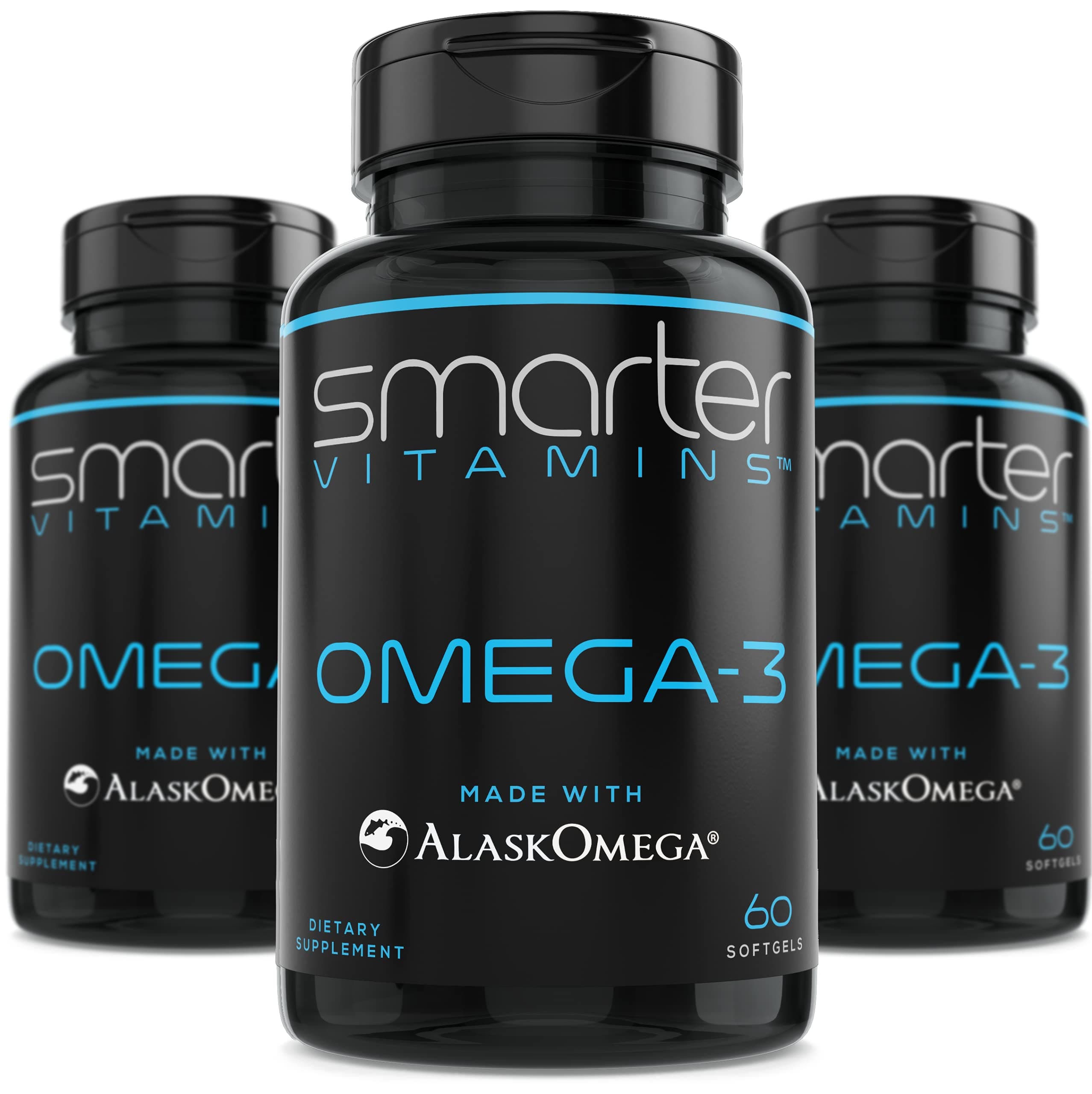 SmarterVitamins(3 Pack) Smarter Omega 3 Fish Oil, Berry Flavor, Burpless, Tasteless, 2000mg, DHA EPA Triple Strength Brain, Joint and Heart Support, Made with AlaskOmega®