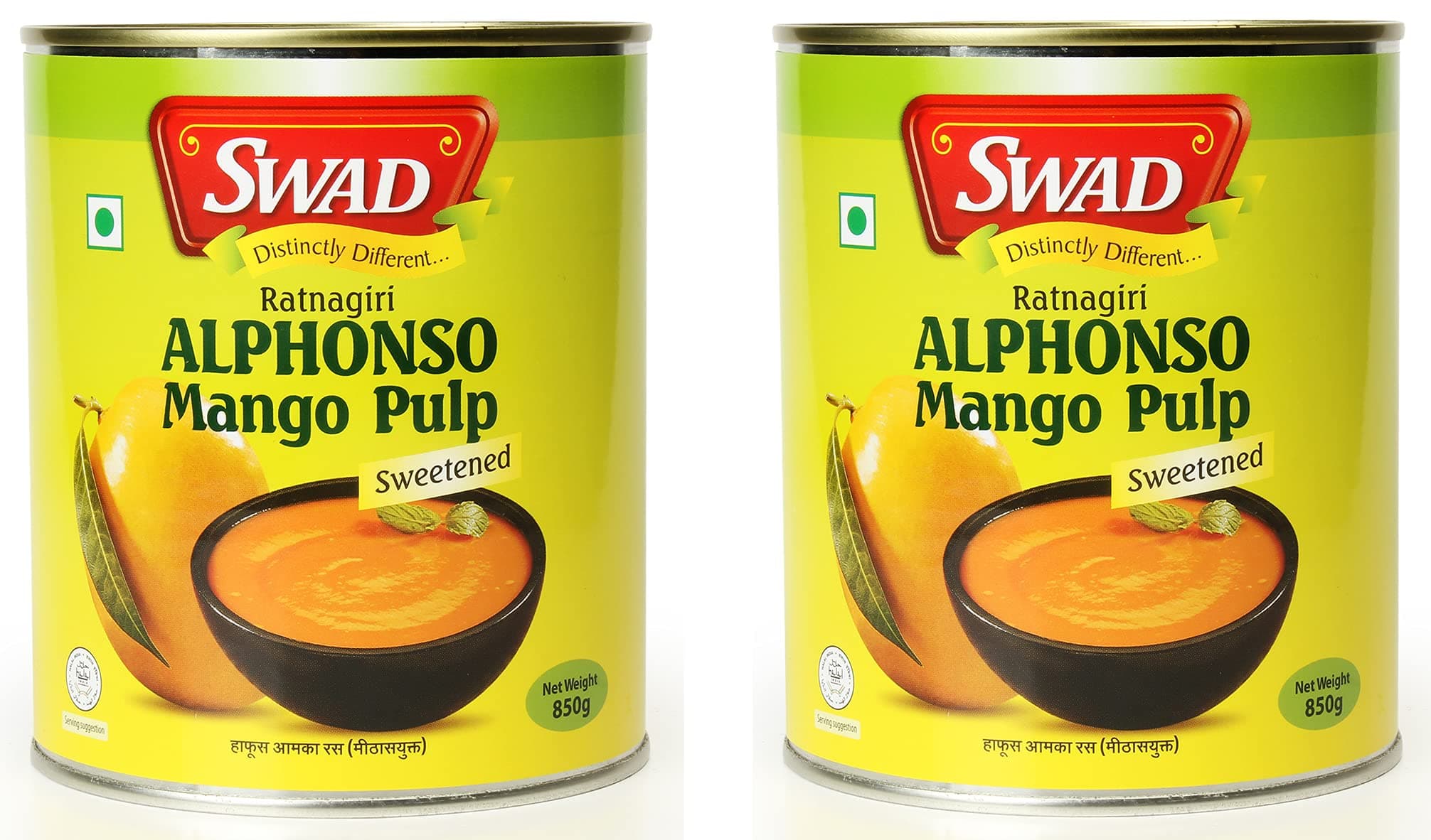 SWAD Ratnagiri Alphanso Pure Mango Pulp/Aamras Tin with No Added Preservative Sweetened-850g, Pack of 2