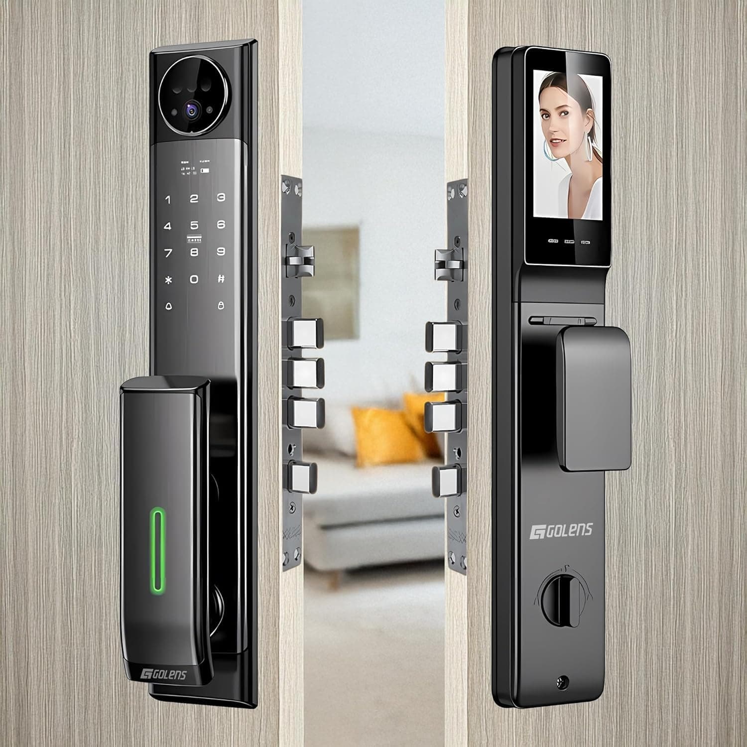 Golens X10 Luxury Smart Digital Door Lock, 3D Face Recognition, Mobile App Unlock & Audio Video Intercom,Wi-Fi Unlock, Fingerprint, RFID Card, PIN, Manual Keys, Dark Gray