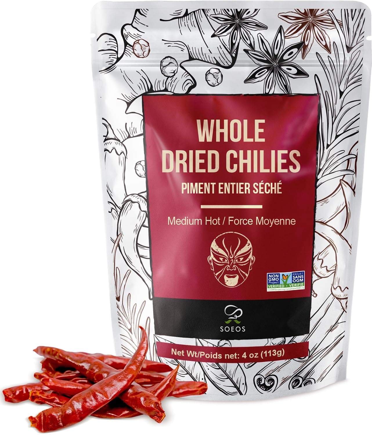 Whole Dried Chili 4oz, Medium Spicy, Natural and Premium, Great for Mexican Recipes, Dry Szechuan Pepper, Dry Chile Peppers, Sichuan Pepper, Dried Red Chilie, Whole Dried Chili Peppers.