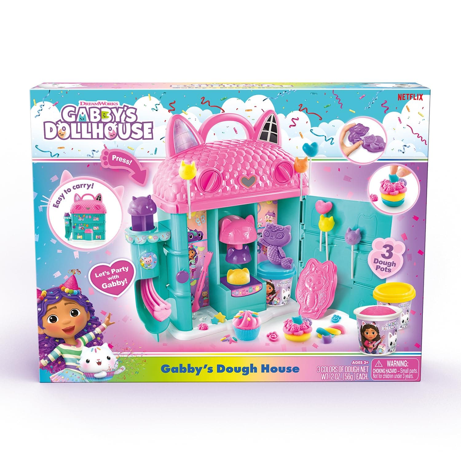 Gabby’s Dollhouse ™ Dough House! Have a cat-Tastic time Sculpting, molding, and Shaping Colorful Dough and Decoration Gabby’s Dough House! Easy Storage and Portability! Ages 4+