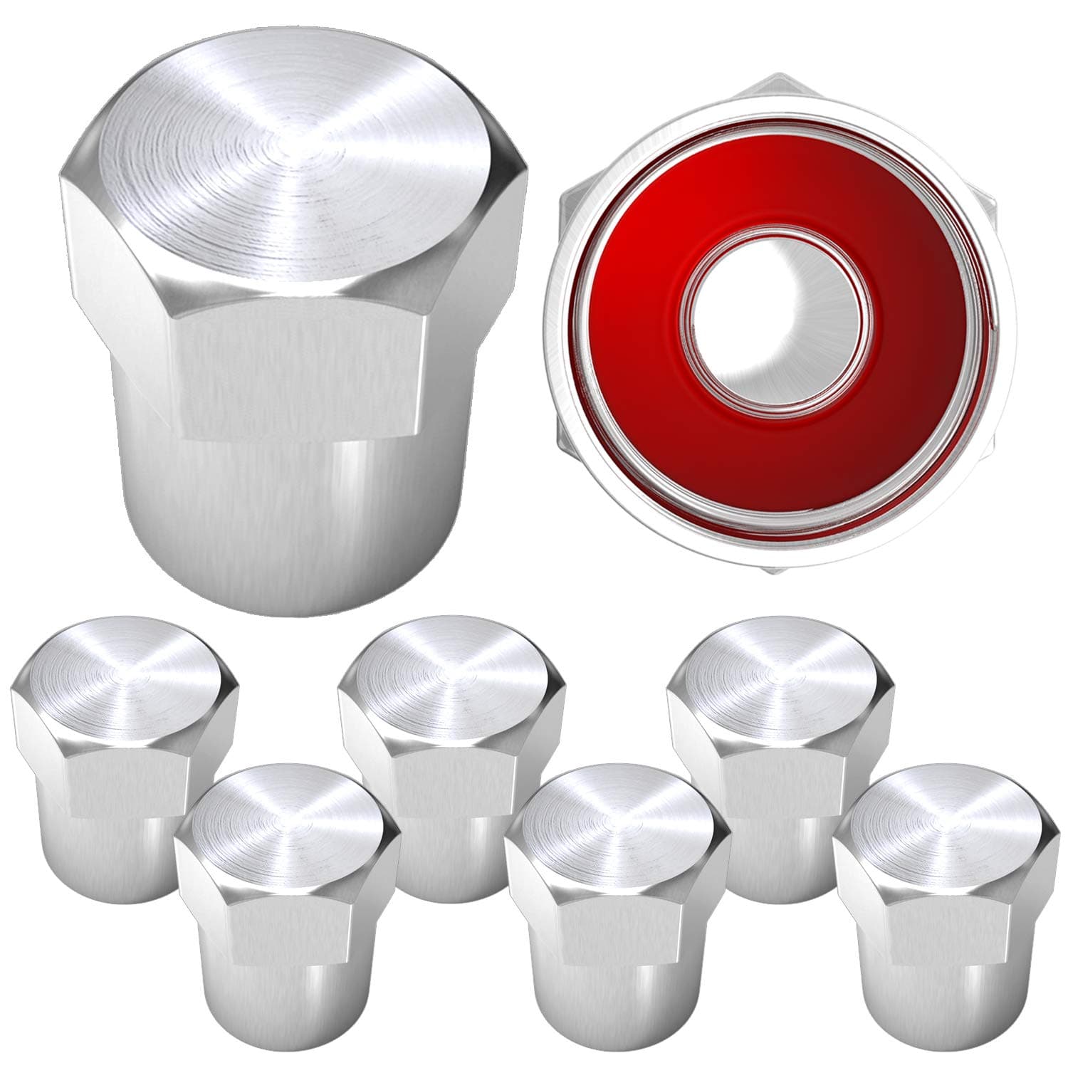 Brass Rubber Seal Tire Valve Stem Caps, Dust Proof Covers Universal fit for Cars, SUVs, Bike and Bicycle, Trucks, Motorcycles Flat Top (Silver (8 Pack))