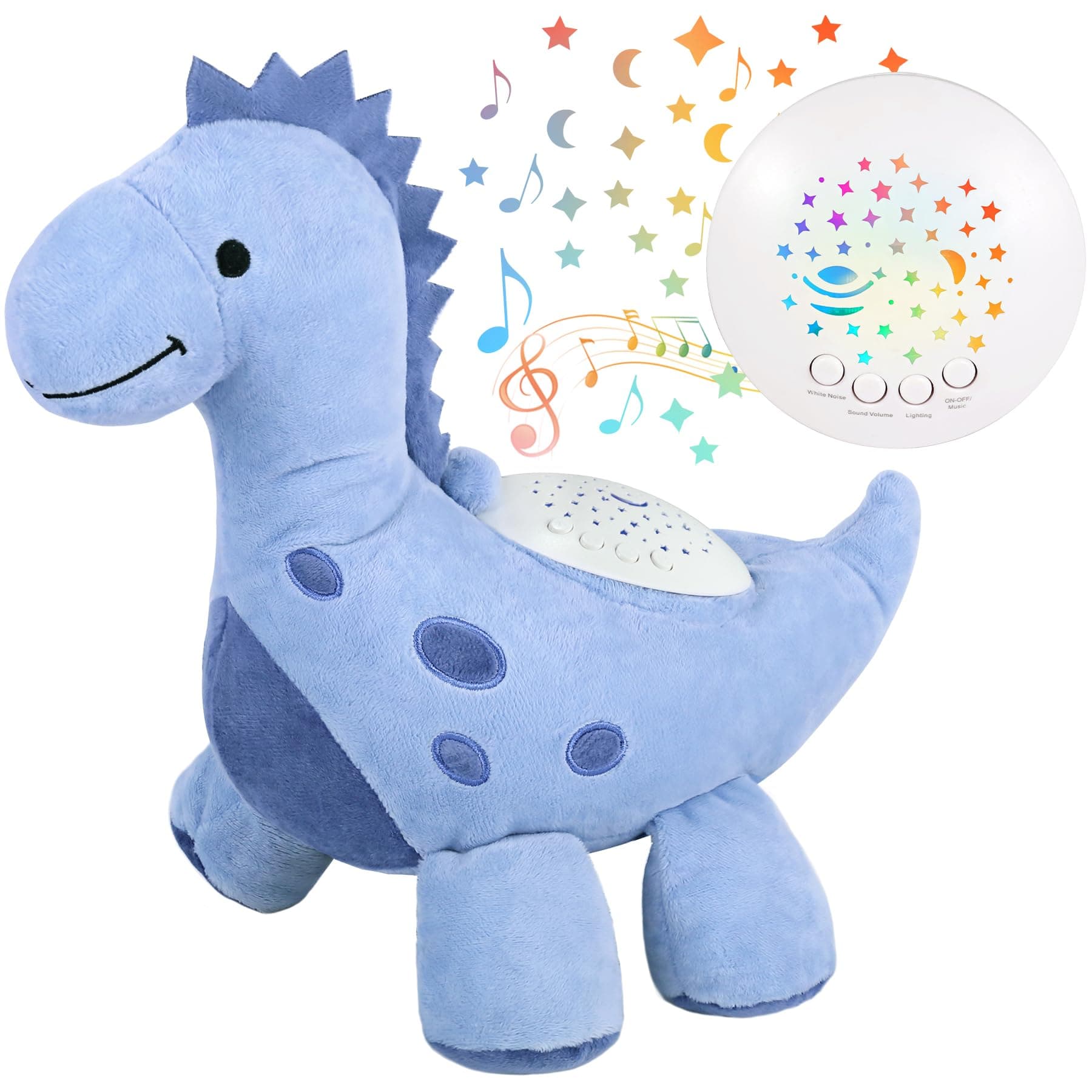 Baby Sleep Soother Cry Sensor Dinosaur Night Light Projector Baby Sound Machine Plush Stuffed Animal Toys for Boys Girls Pillow Ceiling for Toddler Lullabies & White Noise Sound