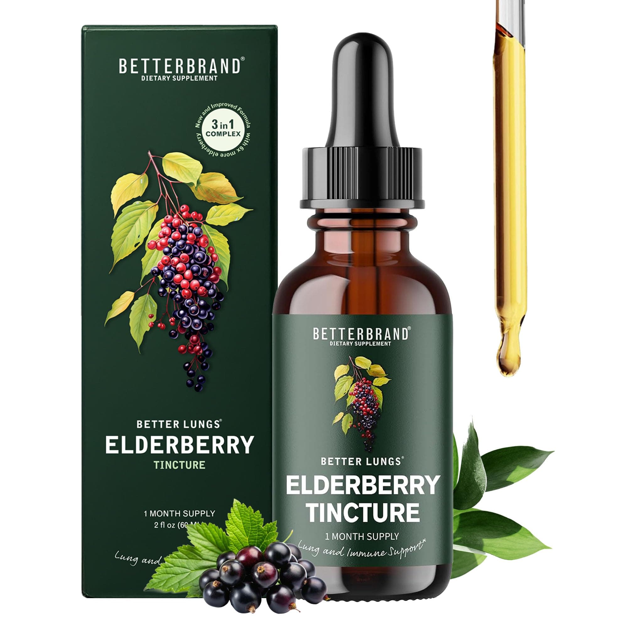 BetterLungs Elderberry Tincture, Natural Immune Support Supplement - Sugar-Free, Non-GMO, Alcohol Free, Vegetarian - 30 Day Supply