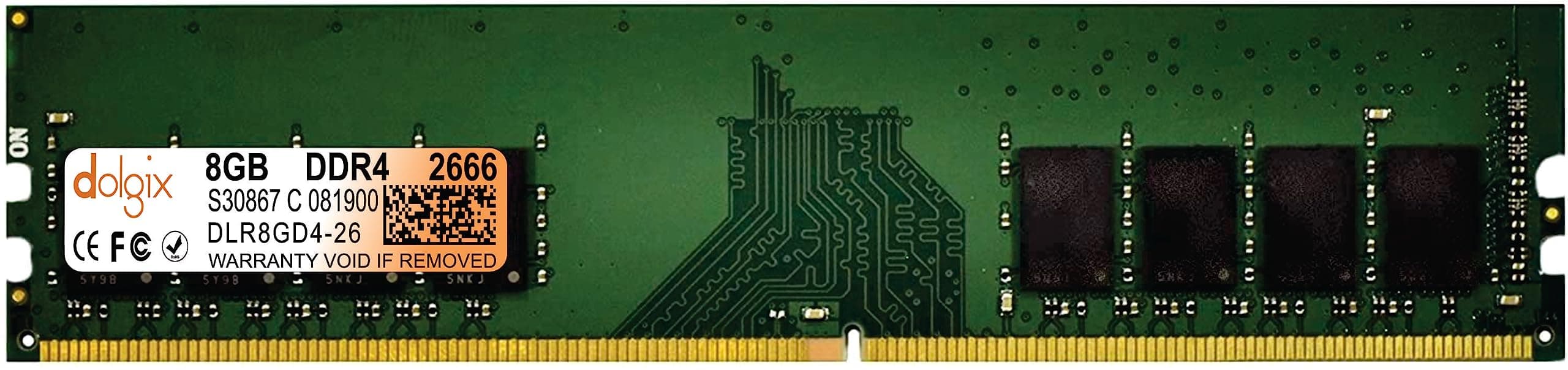 Dolgix® 8GB DDR4 2666MHz RAM | Desktop RAM | CL-19 | Desktop-Memory | U-DIMM | Long-DIMM | PC4-21333 |1Rx8 Single Rank | 3-Year Warranty -(Made in India)