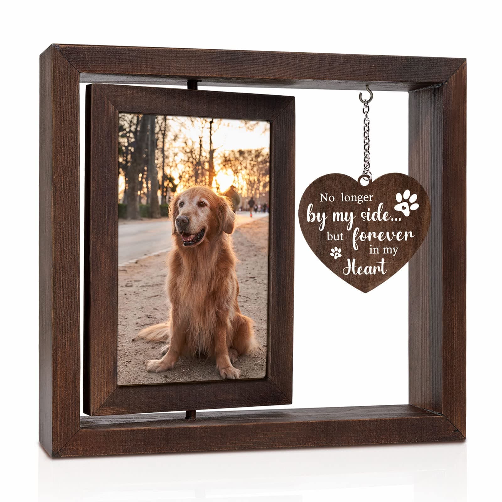 Jigfoxy Dog Memorial Gifts for Loss of Dog - Rotating Wooden Picture Frame for 4x6 Photo - Pet Memorial Gifts - Loss of Cat Sympathy Bereavement Remembrance Gift