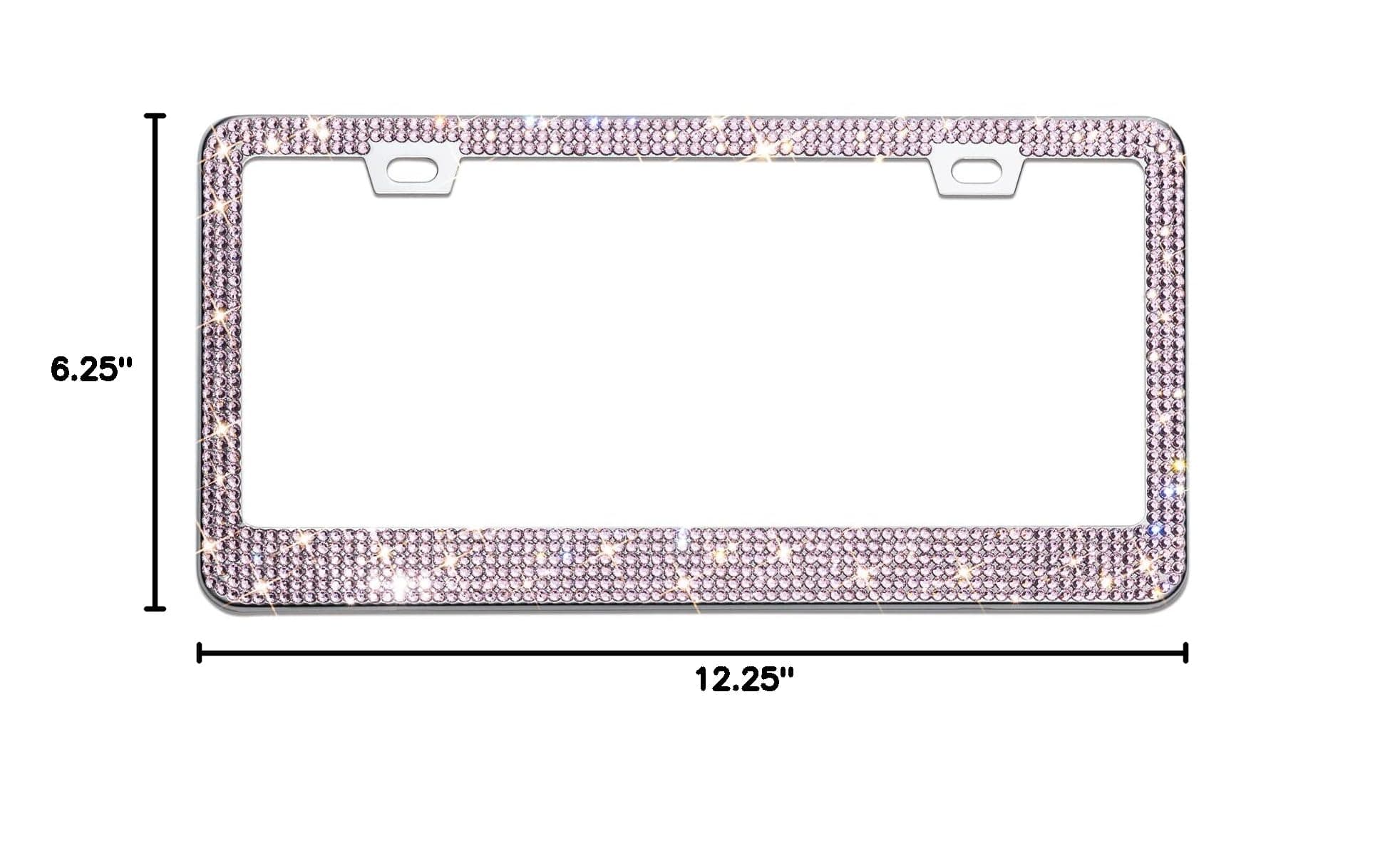 Bling License Plate Frame for Women, 1PCS Sparkly License Plate Frames| Over 1200 pcs 14 Facets Bedazzled Clear Glass Diamond Rhinestone Crystals w/Free Glitter Diamond Box (Pink)