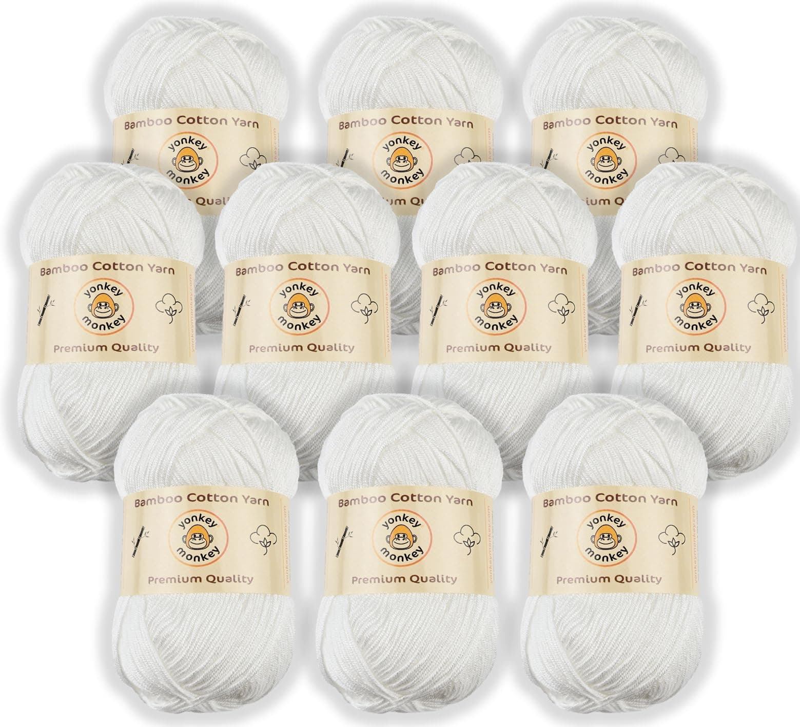 10-Pack of Yonkey Monkey 500 Grams Yarn - 70% Rayon derived from Bamboo, 30% Cotton - Imported - White 9013