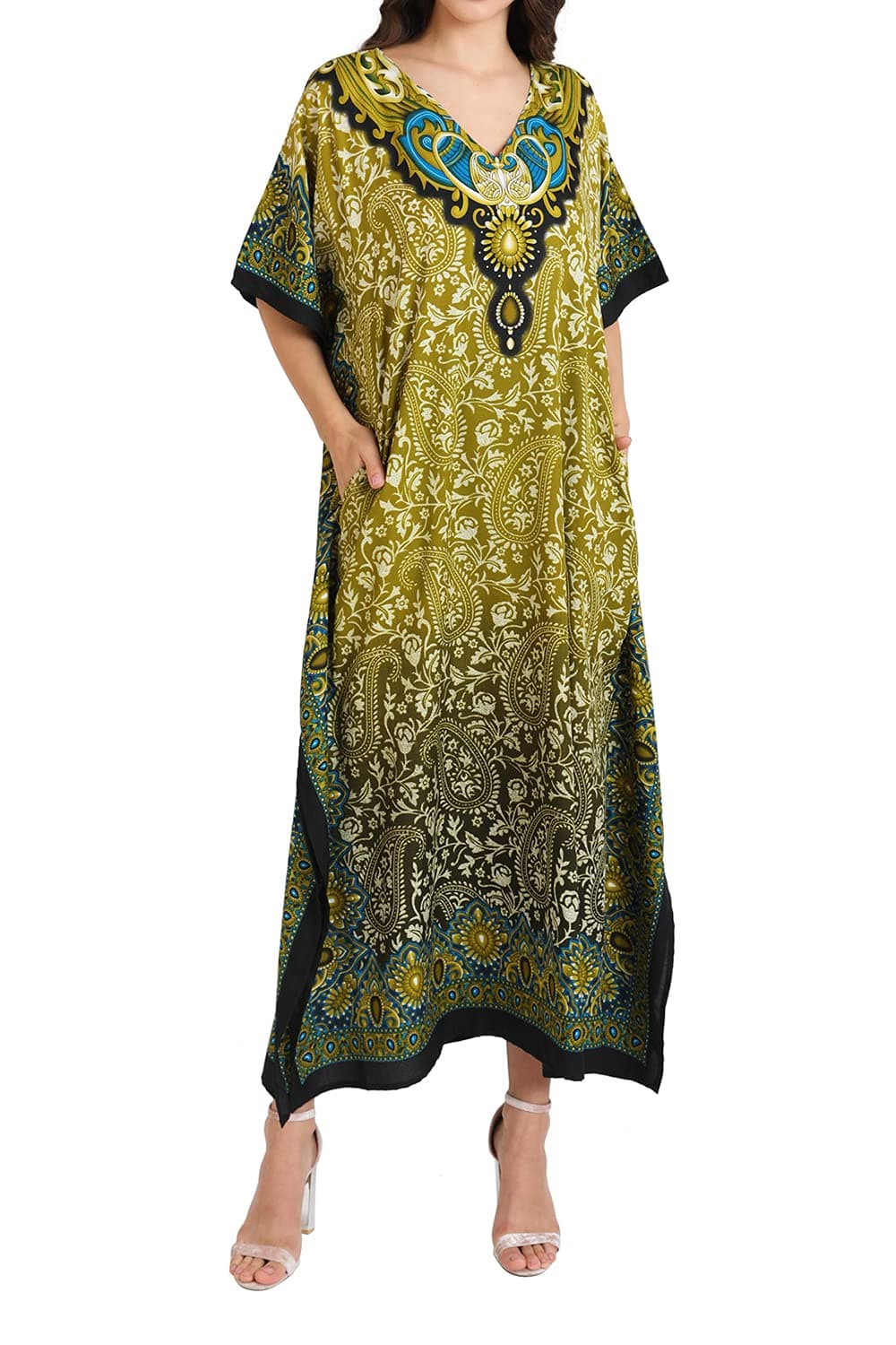 Miss Lavish LondonKaftan Dresses for Women, Beach Kaftan Coverups,African Plus Size Dress,Long Beach & Swimsuit Coverups, Plus Size African Caftan Dress, Moroccan Style Women Loungewear Green XL