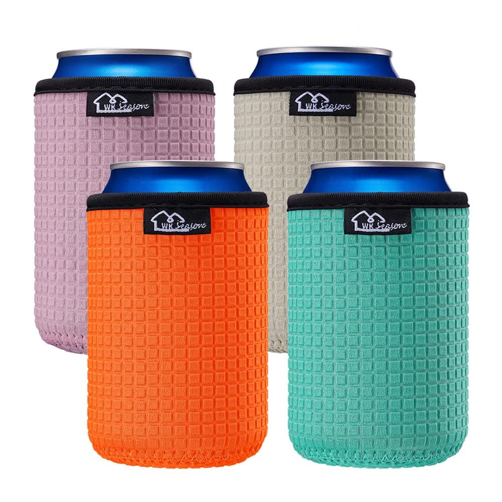 WKieason 12oz Standard Can Sleeves Insulators Sleeves Standard Can Covers 12OZ Beer Bottle Sleeves Coolers Holder Non-slip Neoprene Can Coolier Sleeves 4PC Pack (Orange/Blue/Grey/Pink)