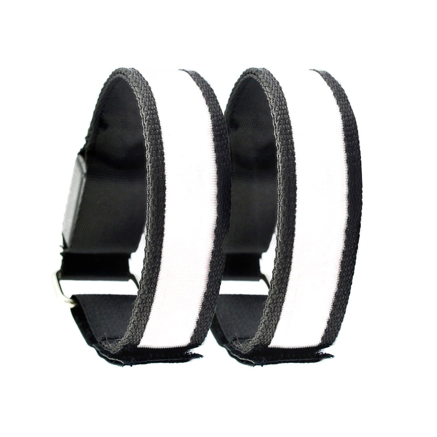 Box of 2 - White LED Armband / Wristband / Bracelet for Running in the Dark or Night - 3 Settings: Fast, Slow, Steady - Safe, Stylish, and Sleek