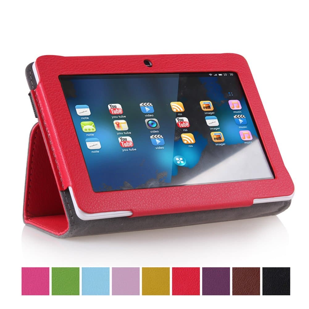Eforcase PU Folio Leather Slim 7inch Tablet Protective Cover Case with Stand for 7" Dragon Touch A13 Q88,Y88,Zeepad,Chromo,FastTouch,Alldaymall,Noria Jr,Noria T2, Matricom Tab Nero, Tagital with Dual Camera Tablet PC (Red)