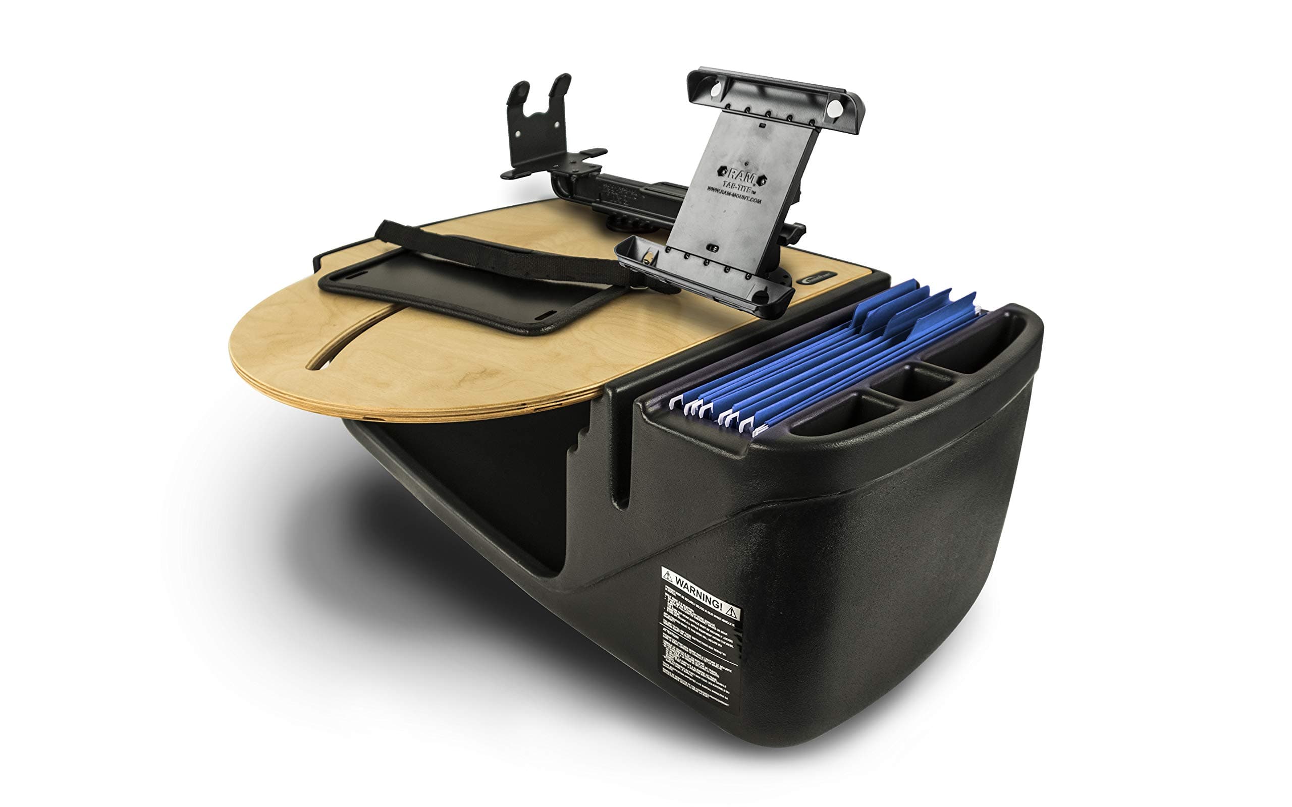 AutoExec AUE37250 RoadMaster Car Desk Birch Finish with Built-in 200 Watt Power Inverter, Printer Stand and Tablet Mount