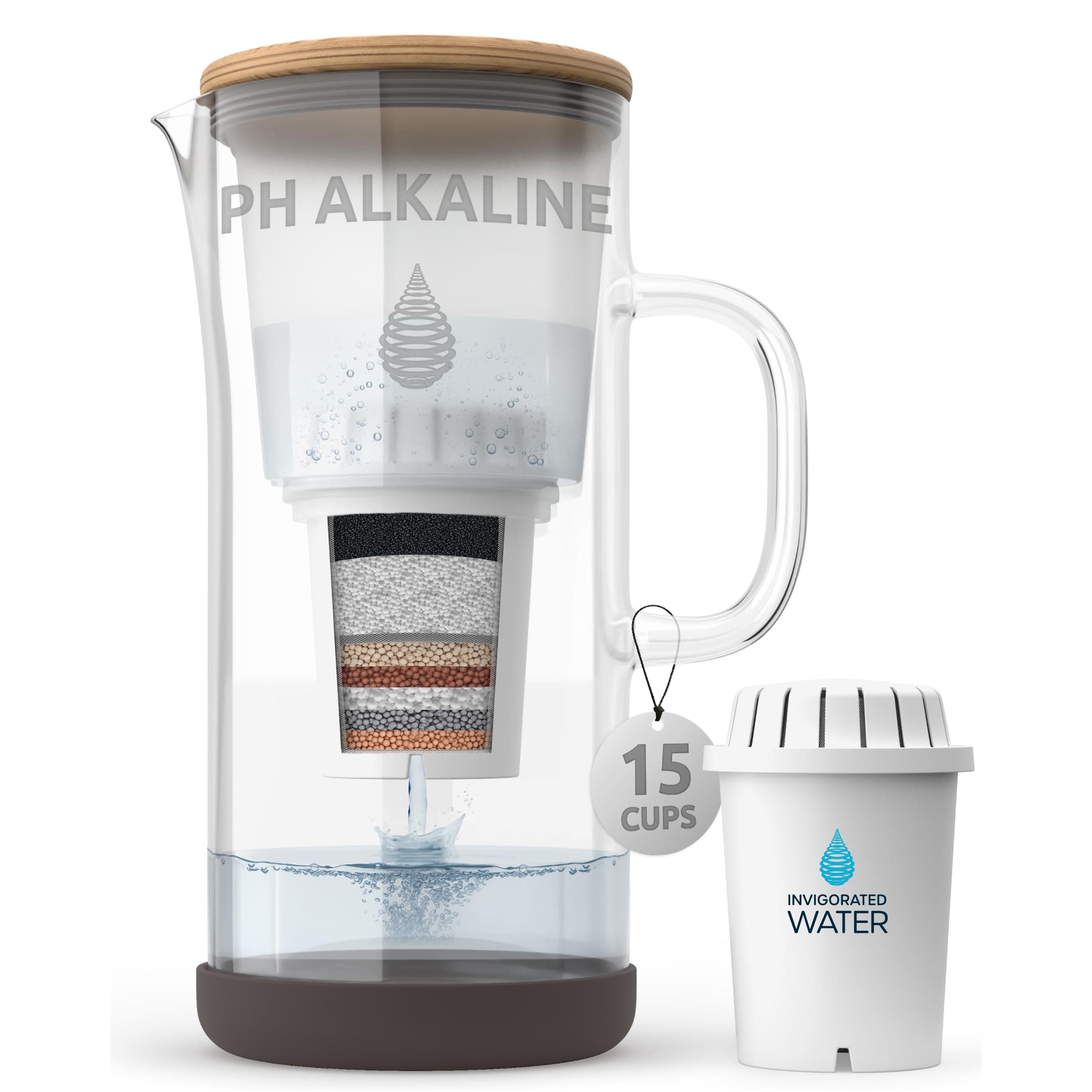 pH Restore Glass Alkaline Water Filter Jug - 3.5L Filter Water Jug with Multi-Stage Filtration, Reduces Fluoride Chlorine & impurities, Water Filter Cartridge Included, Pitcher Jug For High pH