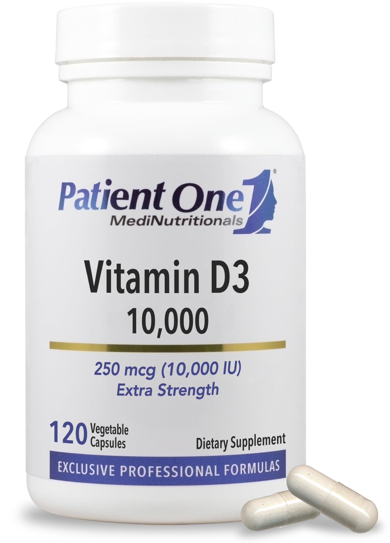 Patient One Vitamin D3 10,000 IU | Supplement to Support Immune, Heart and Bone Health* | Highly Absorbable Cholecalciferol Form | 120 Capsules