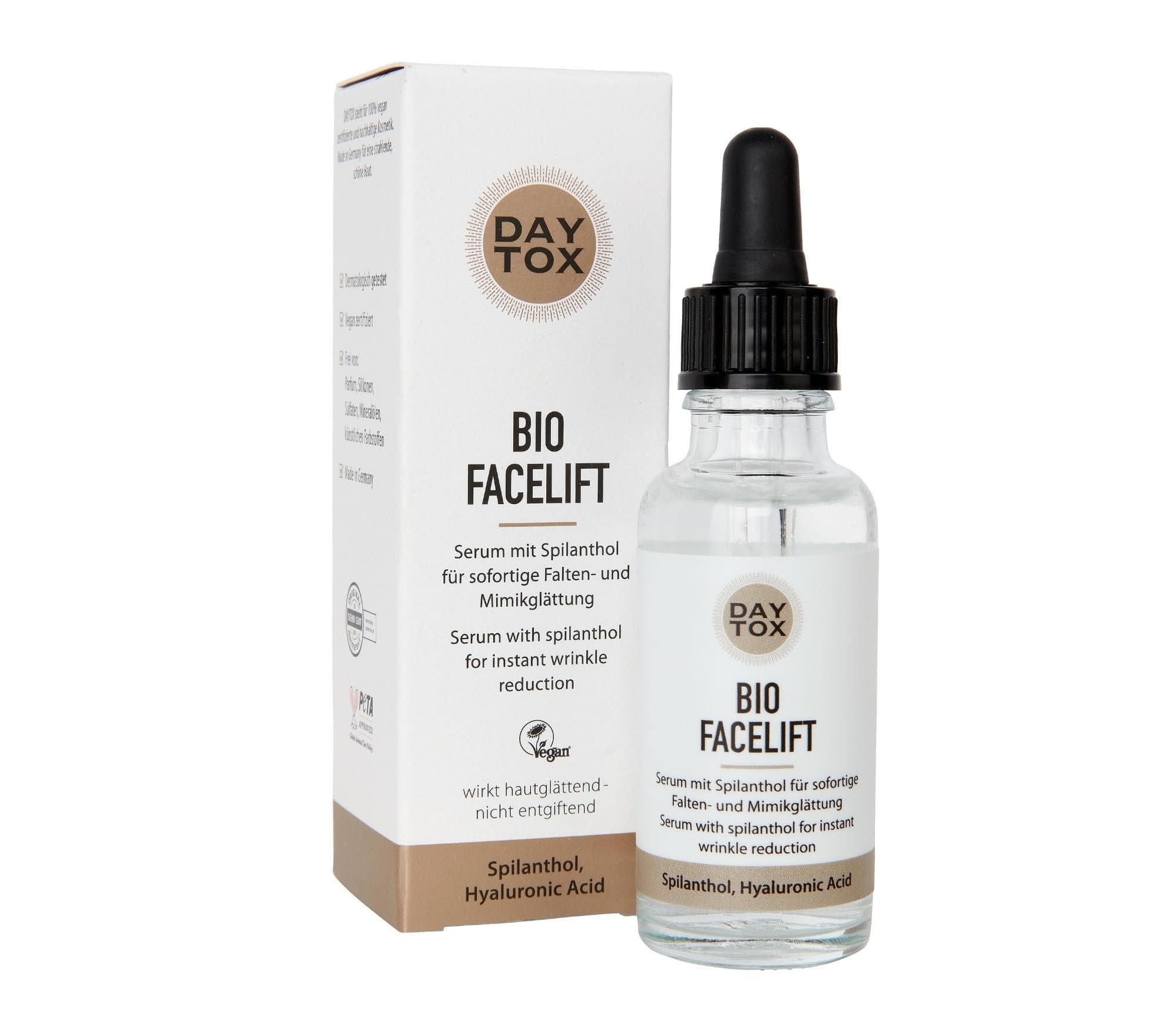 DAYTOX - Bio Facelift - Serum for Smoothing Wrinkles and Facial Features with Spilanthol - Vegan, without Colourants, Silicone and Paraben free - 1 x 30 ml