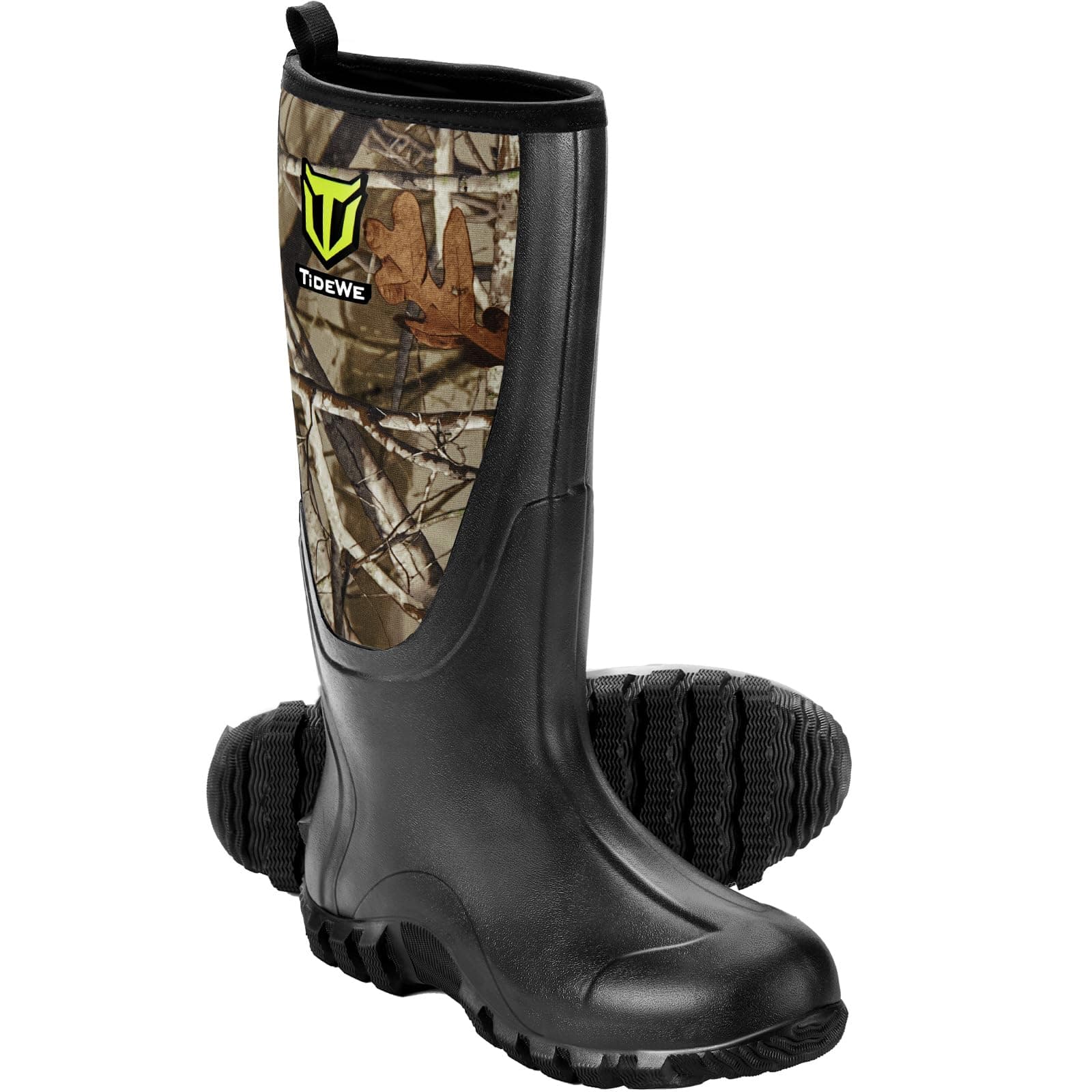 TIDEWERubber Boots for Men Multi-Season, Waterproof Rain Boots with Steel Shank, 6mm Neoprene Sturdy Rubber Outdoor Hunting Boots (Black, Brown, Next Camo G2)