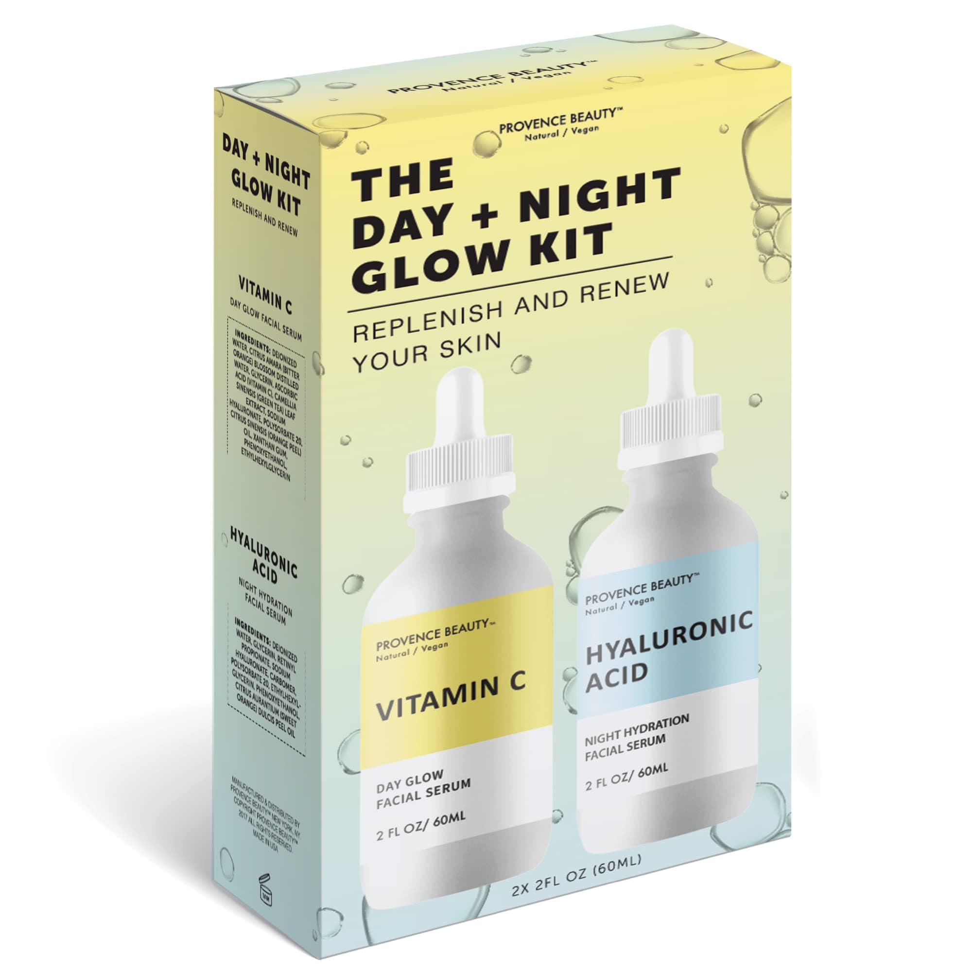 Provence Beauty Vitamin C & Hyaluronic Acid Facial Serum | 2pcs Anti Aging Brightening Serum | Advanced Glow Boosting, Wrinkle Cleansing Skincare | Cruelty-Free Face Serum For All Skin Types