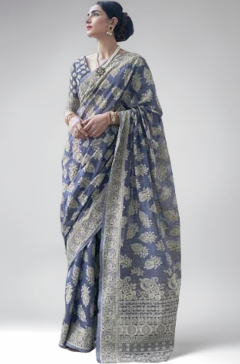 Women's Lucknowi Chikankari Linen cotton Woven Sarees For Women with Blouse sarees for Women