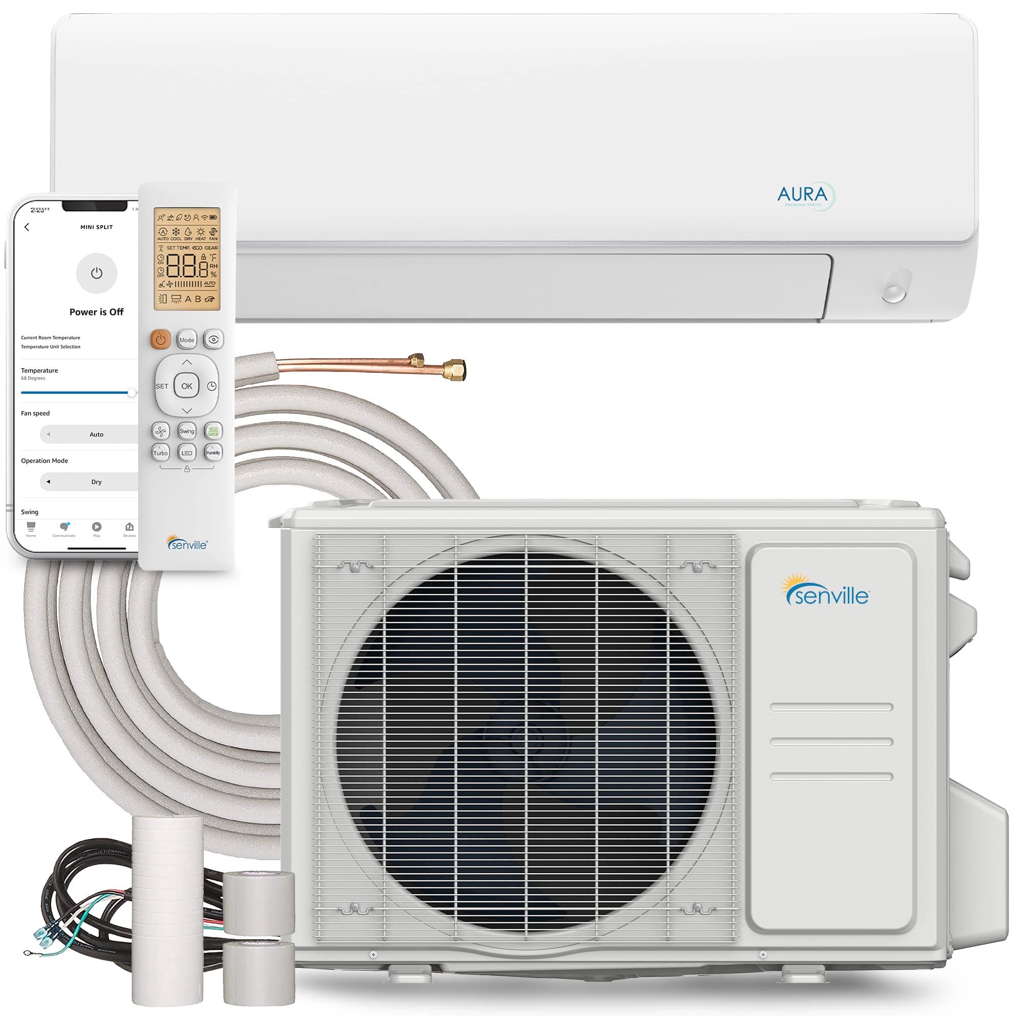 AURA Series Mini Split Air Conditioner Inverter Heat Pump, 12000 BTU, Works with Alexa, Energy Star, White