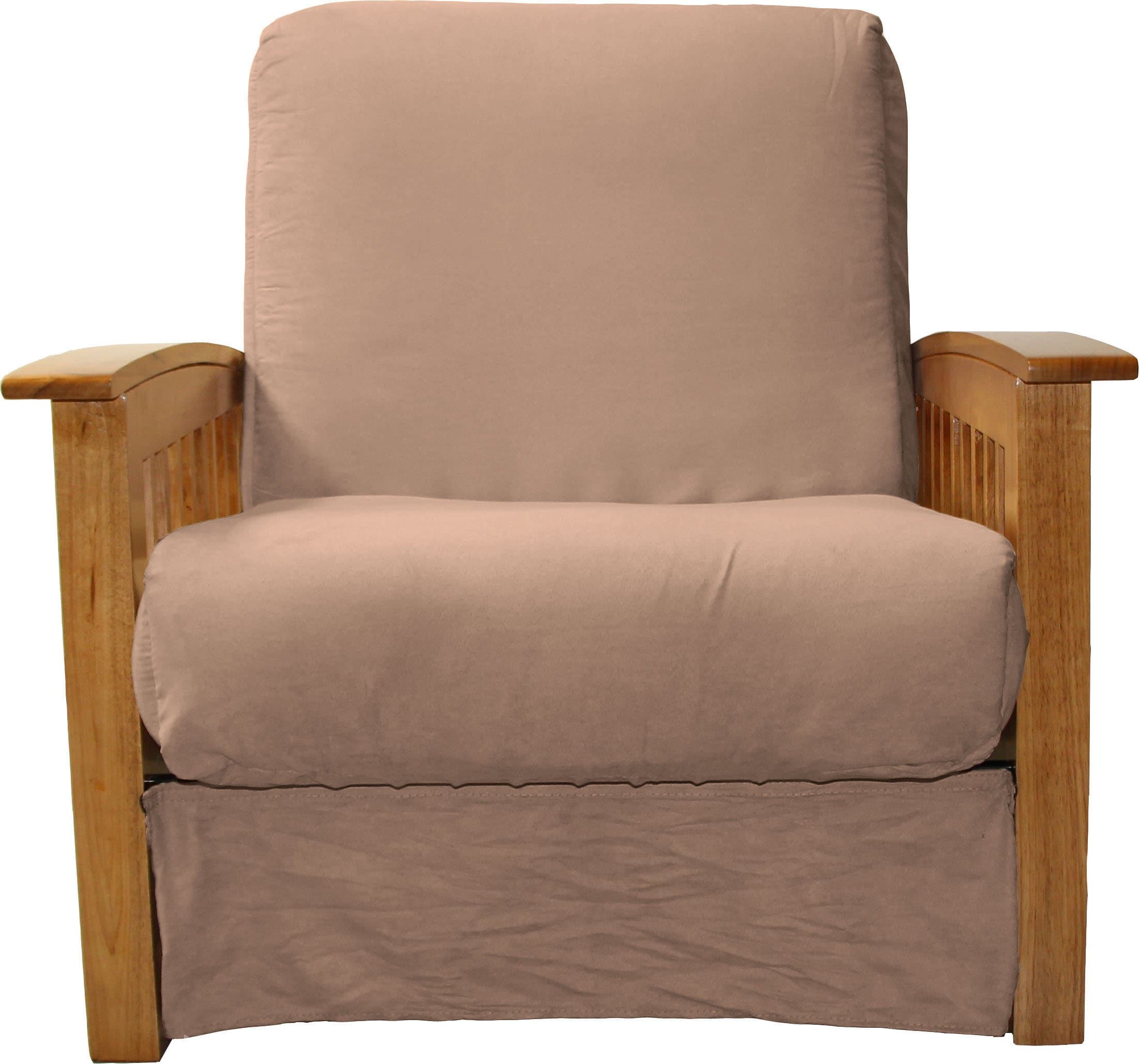 Brentwood Mission-Style Perfect Sit & Sleep Pocketed Coil Inner Spring Pillow Top Chair Sleeper Child Size Bed, Chair-size, Medium Oak Arm Finish, Microfiber Suede Mocha Brown