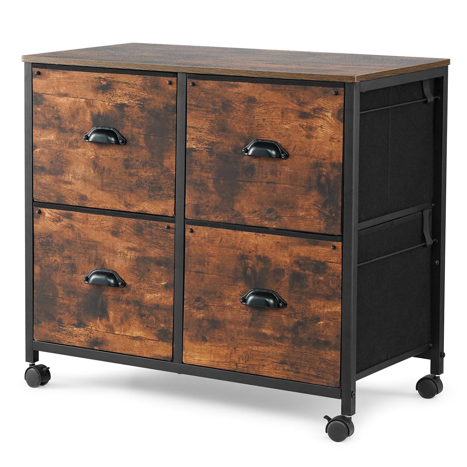 TOPSKY 4 Drawers Mobile Fabric Lateral File Cabinet with Casters for Letter SIze File (Rustic Brown)