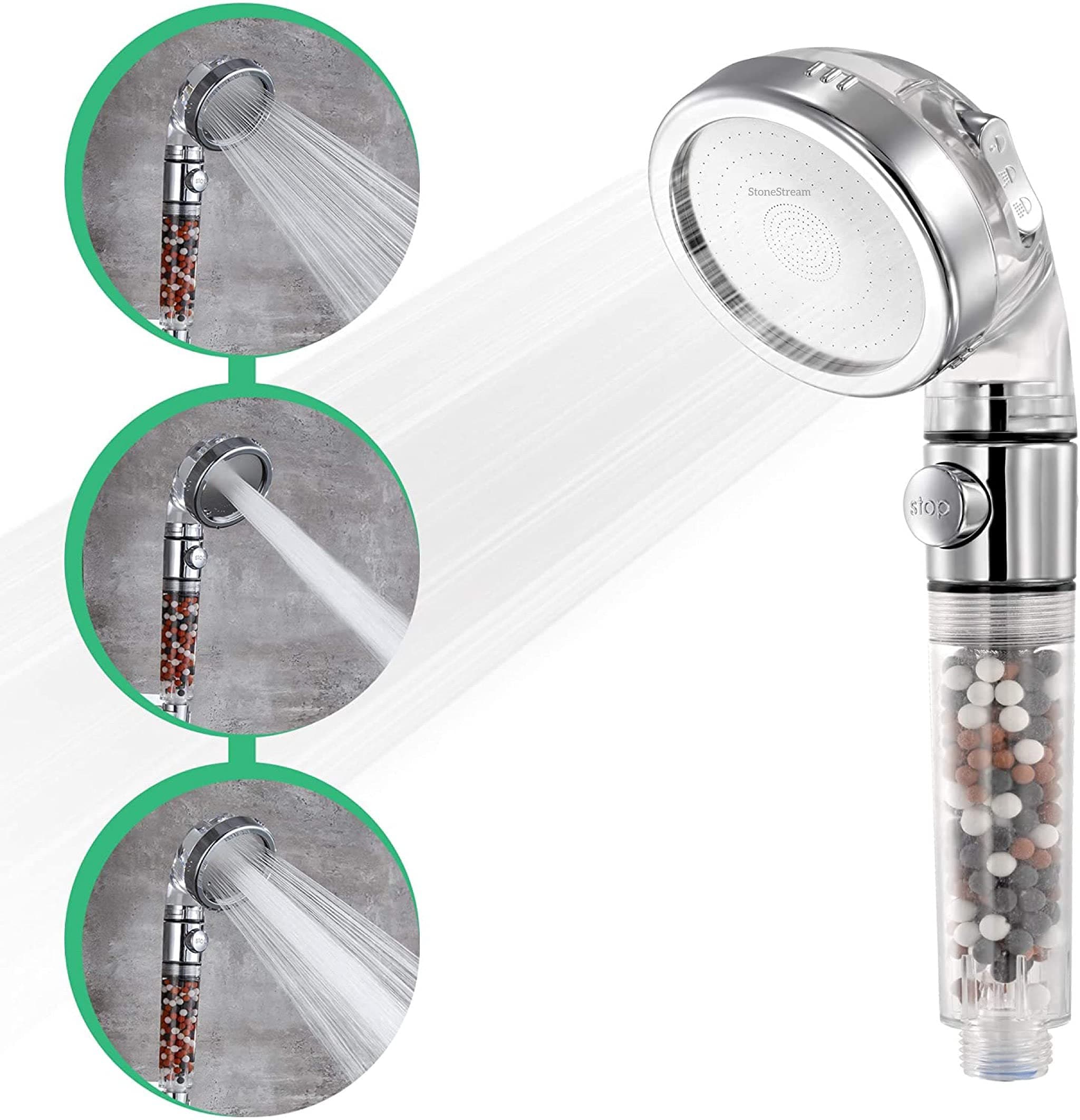 3-Setting Shower Head with Eco Stop