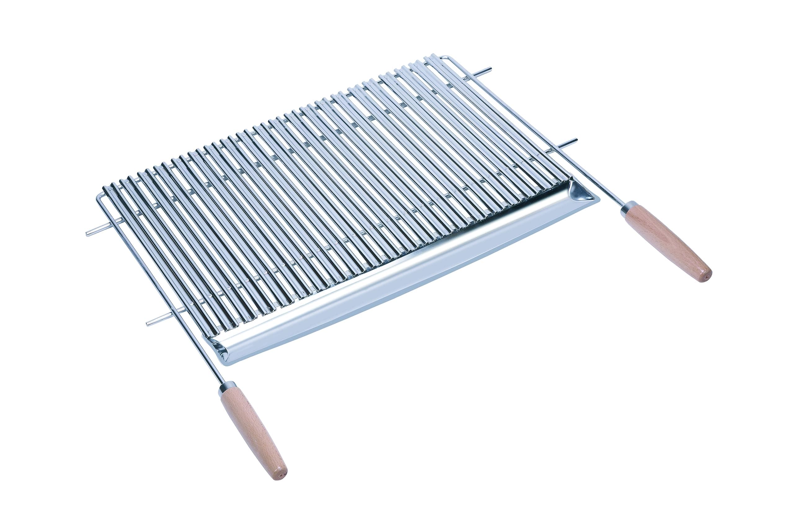 SAUVIC 02797 80 x 44 cm 18/8 Cut-Out V-Shaped Stainless Steel Grill Rack with Wooden Handles - Silver