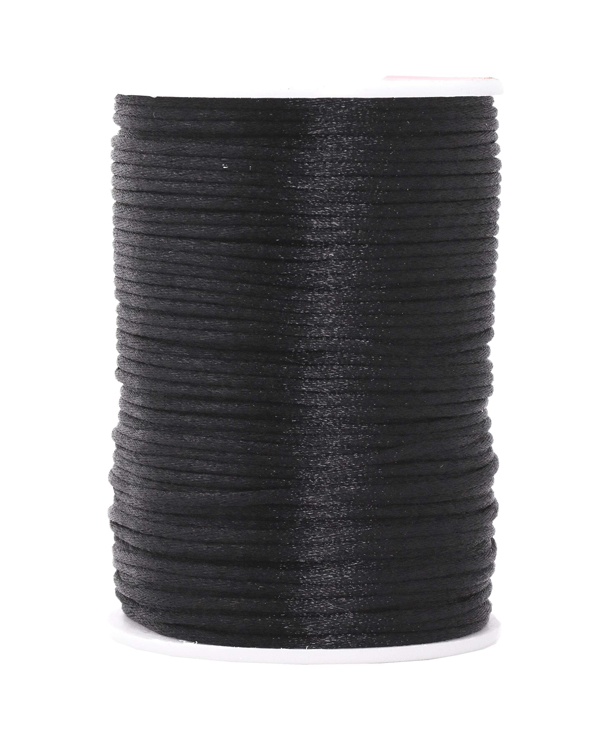 Mandala Crafts Nylon Satin Cord 2mm Rattail Cord Black String - 100 Yds Nylon Chinese Knotting Cord Rat Tail Silk Cord for Bracelet Necklace Jewelry Making Macrame Trim
