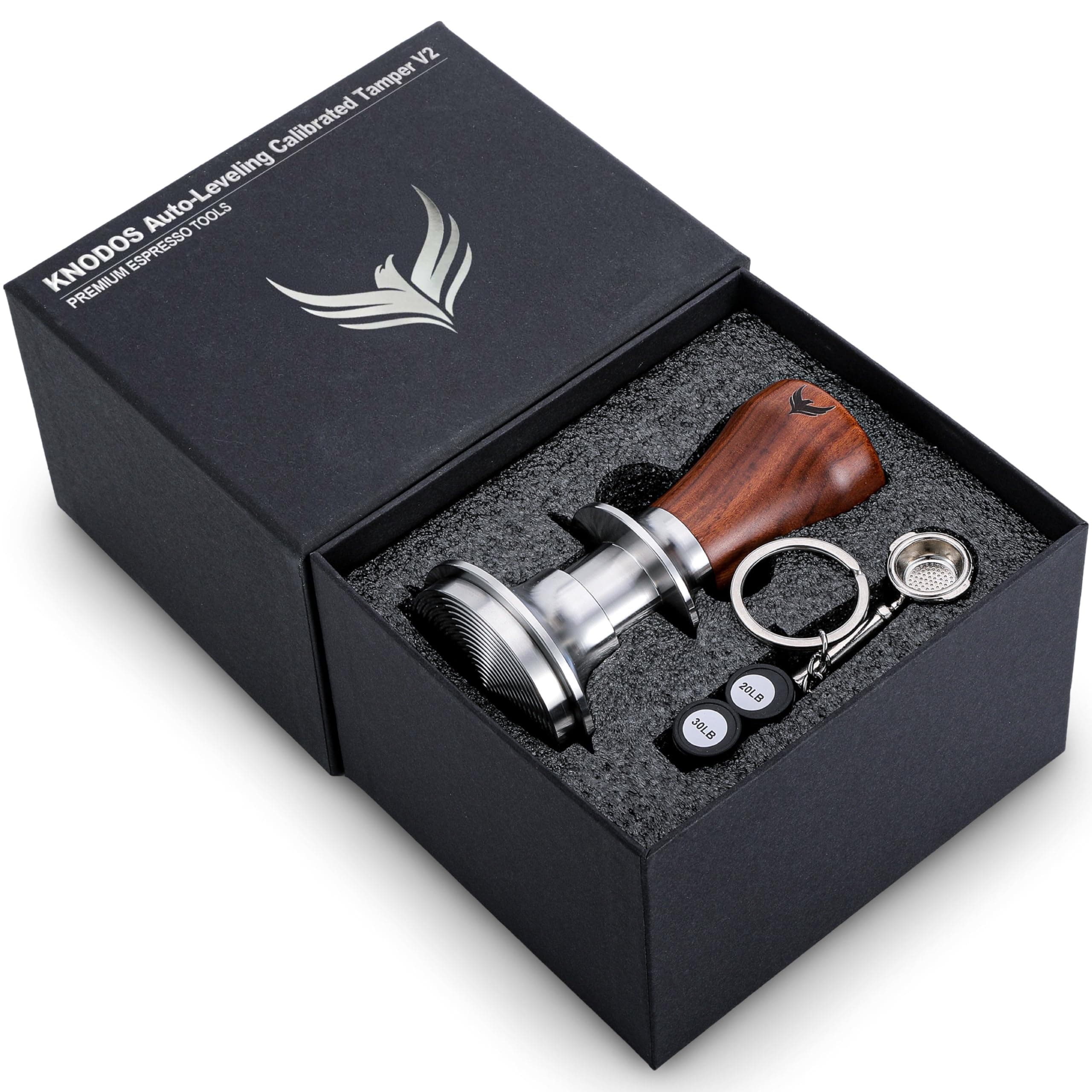 KNODOS 51mm Tamper Tool Espresso Rosewood Spring Loaded 30LB Calibrated Coffee Tamper Compatible With Delonghi, Casabrews, Smeg and more Espresso Machine Accessories