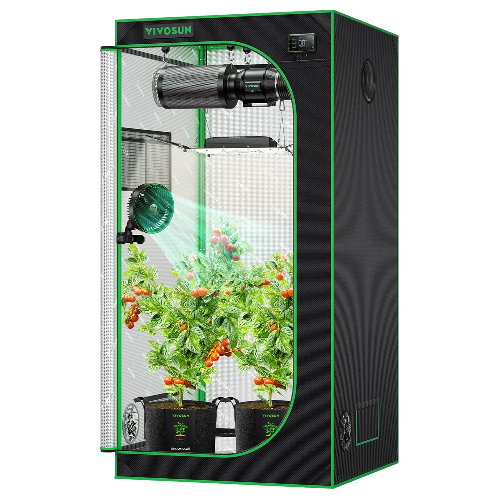 Grow Tent 90x90x180 CM (36''x36''x72''), Made of Highly Reflective Mylar with Viewing Window and Base Tray for Hydroponics Seedling Indoor Plant Growing Suitable for VS2000/VS3000