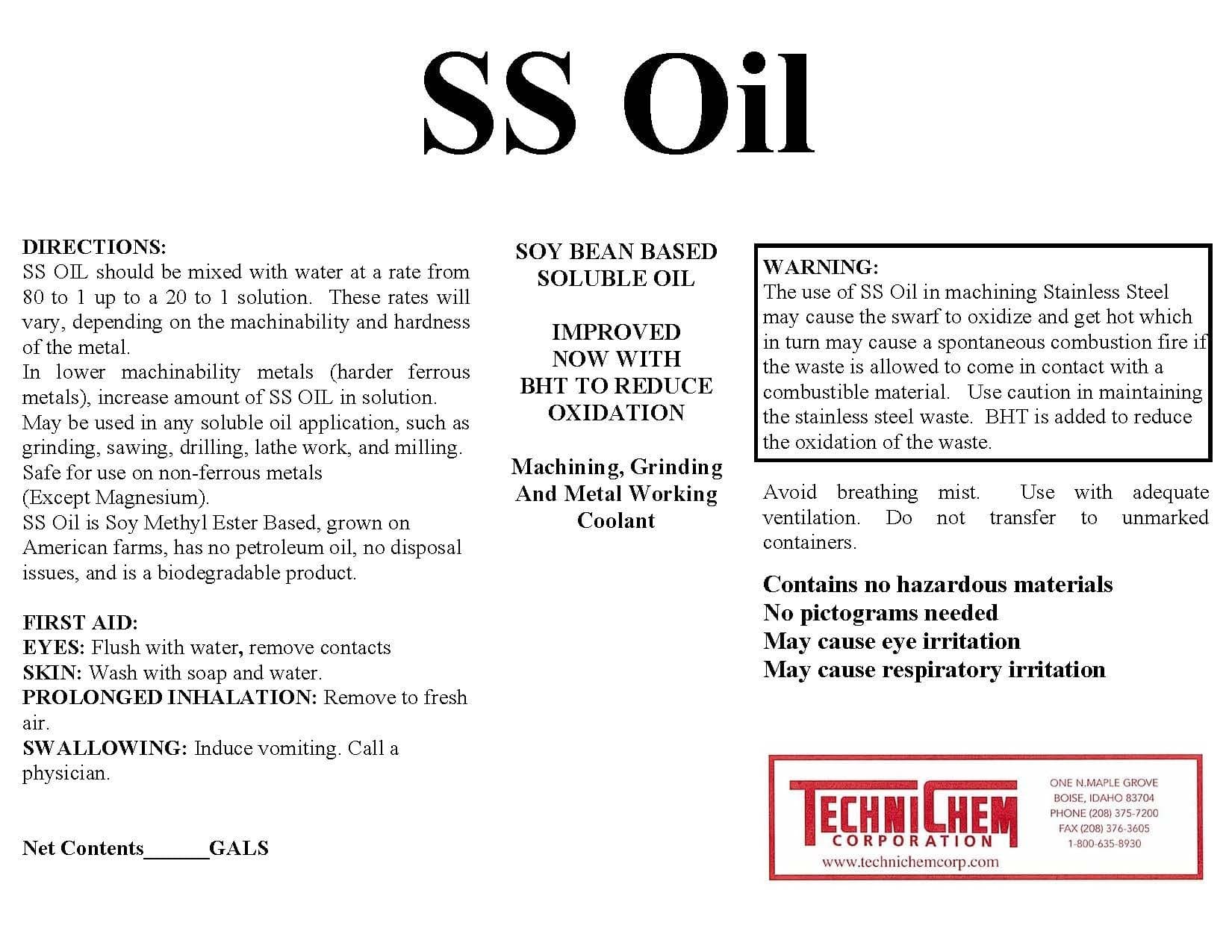 Technichem Corporation SS OIL Grinding Coolant (1 Gallon)