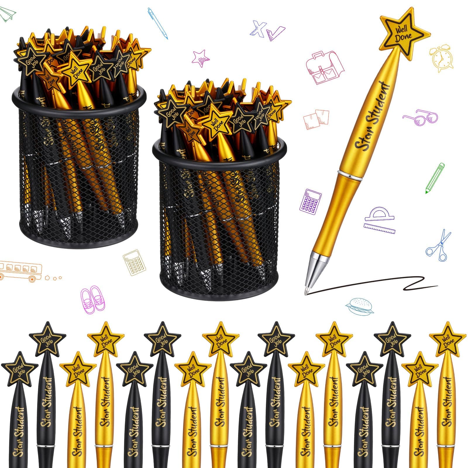 Tenceur 32 Pcs Star Student Ballpoint Pens Bulk Motivational Quote Pens Teacher Appreciation Gifts Graduation Gift for Teacher Home Office School Supplies Party Favor(Classic Color)