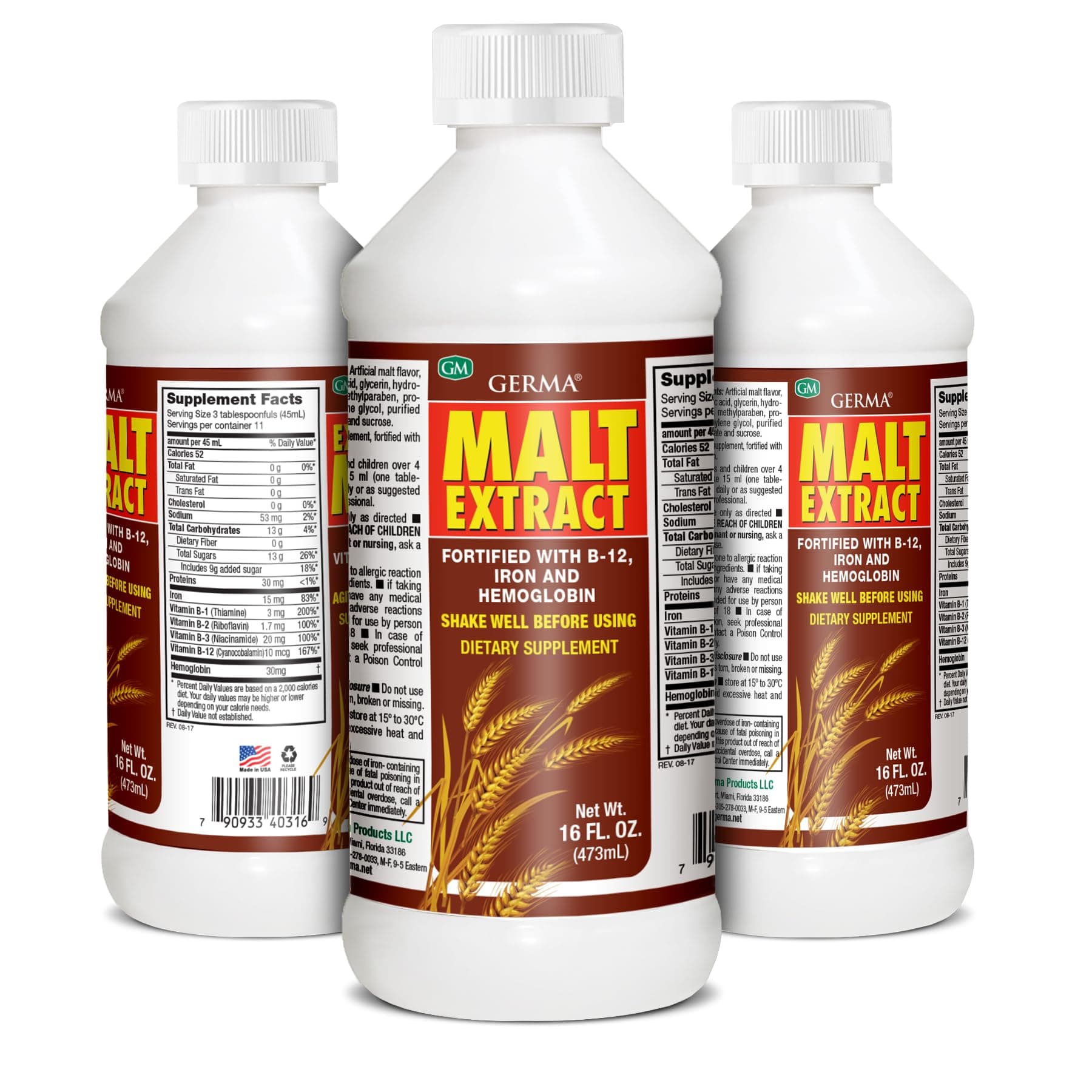 GERMA™ Extracto de Malta 16oz Malt Extract Fortified with B-12 and Iron 2pk