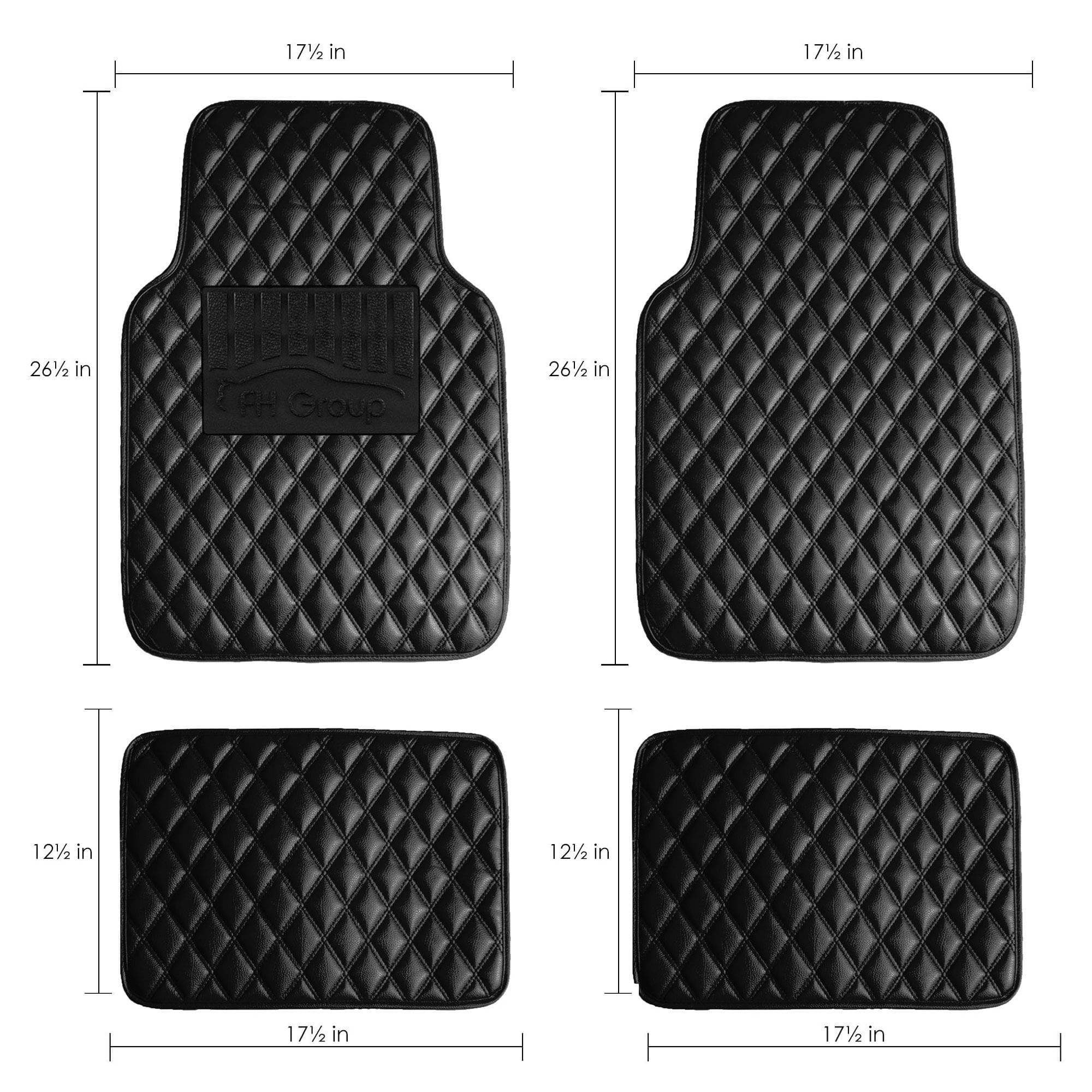 FH Group Faux Leather Floor Mats for Cars - Universal Fit Automotive Floor Mats - All Purpose Car Floor Mats - PU Leather Protector Mat - Ideal for Most Sedan, SUV, Truck Floor Mats - Black