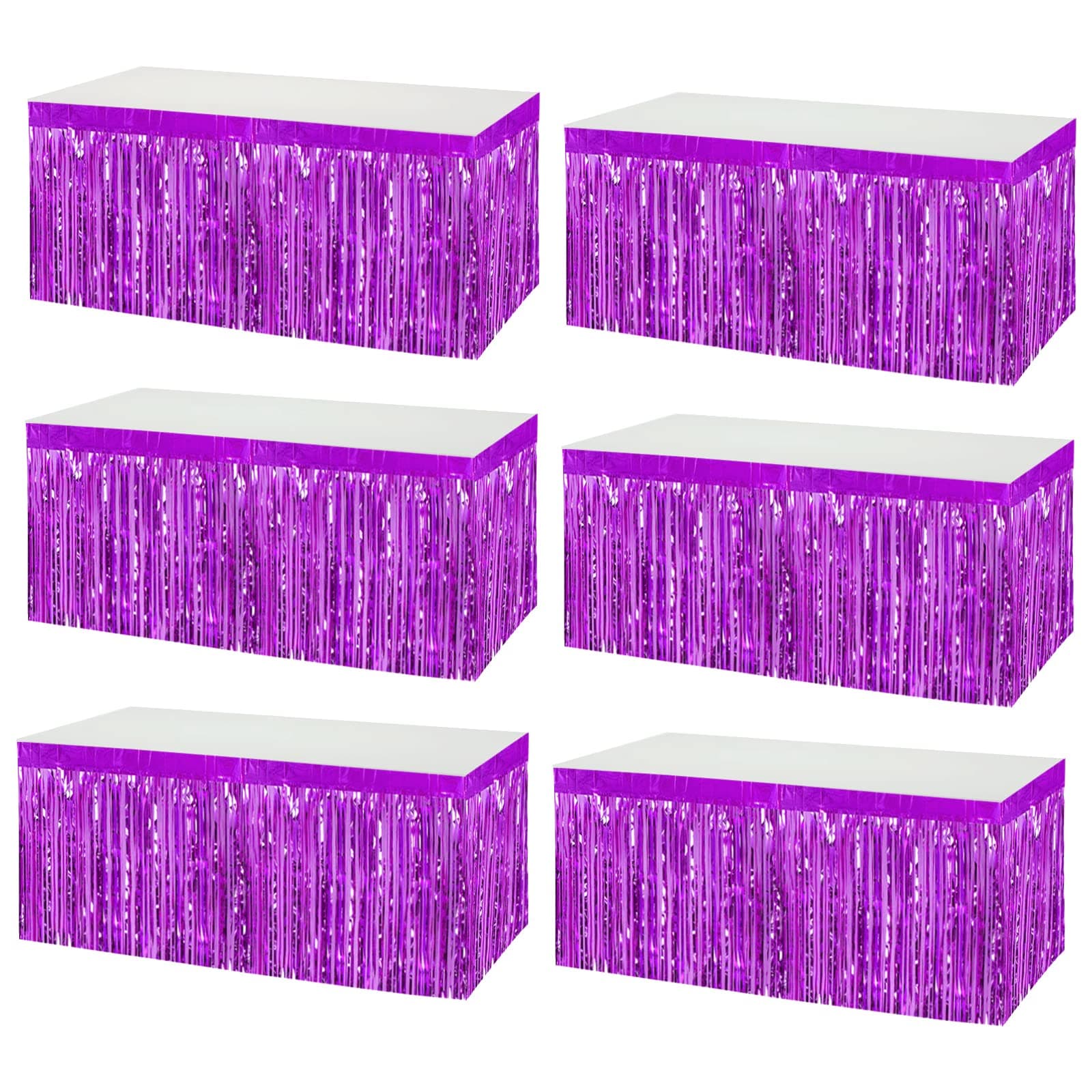 6 Pack 29x108 Inch Metallic Foil Fringe Tinsel Table Skirts Banner for Rectangle Tables Streamer Garland Curtains Backdrop for Wedding, Birthday, Parade Floats, Halloween Party Decoration(Purple)