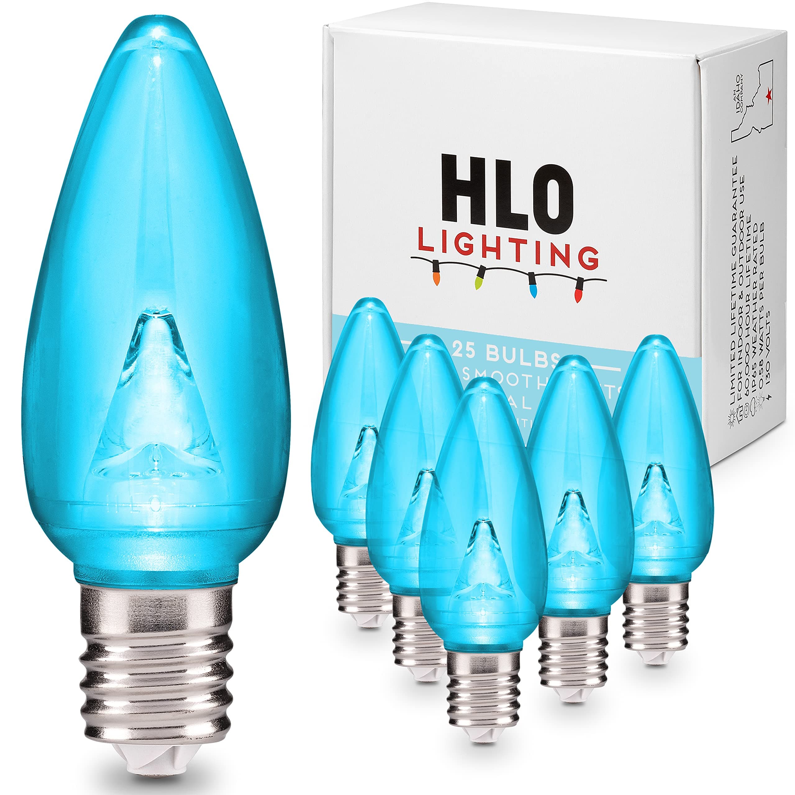 Holiday Lighting Outlet Smooth C9 Christmas Lights | Teal LED Light Bulbs Holiday Decoration | Warm Christmas Decor for Indoor & Outdoor Use | 3 SMD LEDs in Each Light Bulb | Set of 25