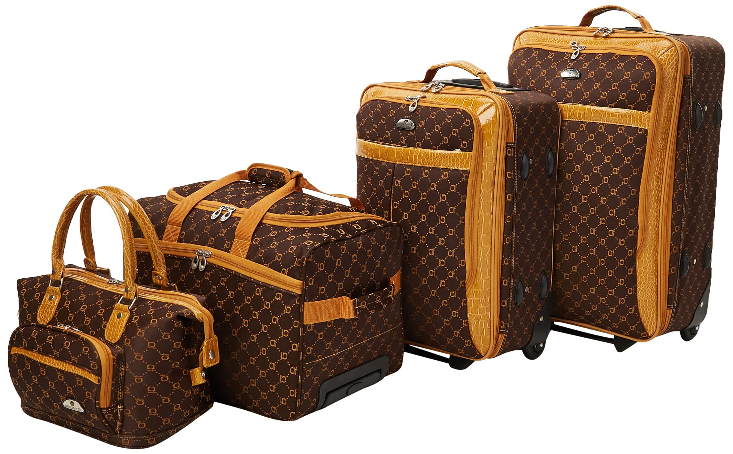 American Flyer Luggage Signature 4 Piece Set, telescoping_handle, Chocolate Gold, One Size