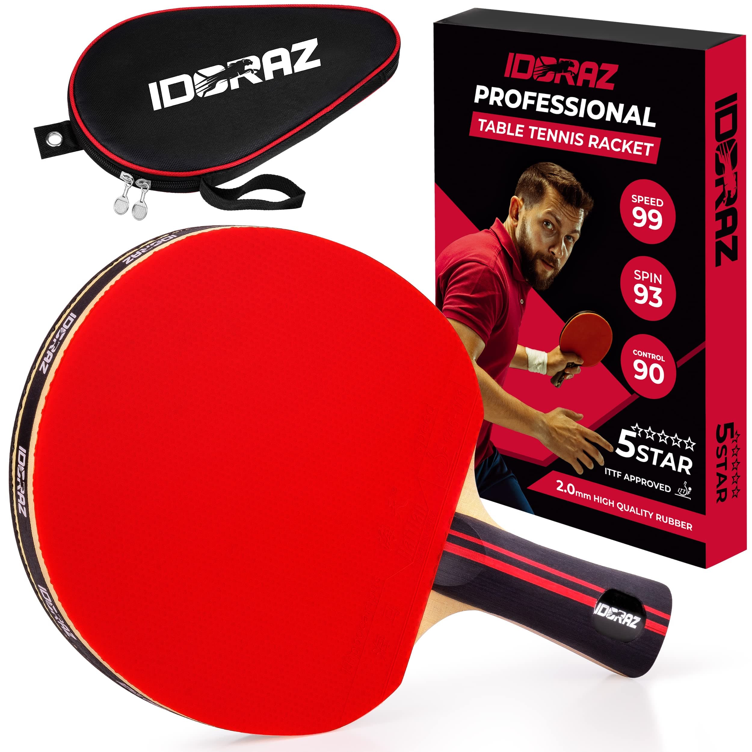 Ping Pong Paddle Professional Racket - Table Tennis Racket with Carrying Case - ITTF Approved Rubber for Tournament Play - Best Table Tennis Paddle