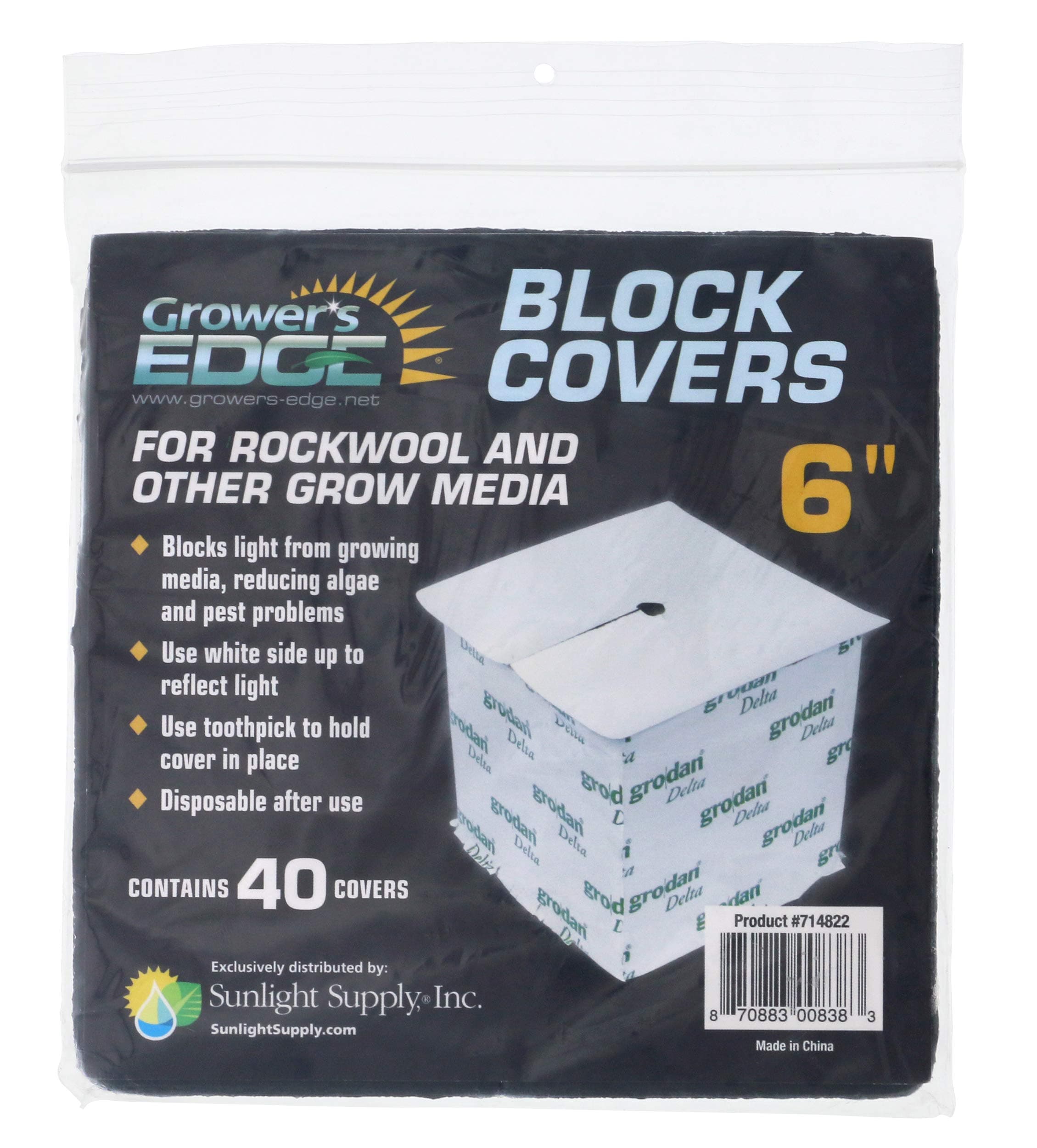 Grower's EdgeBlock Covers, Blocks Light from Growing Media, Reduces Algae and Pest Problems, Use with Rockwool and Other Growing Media, Each Pack Contains 40 Covers, Covers are 6-inches
