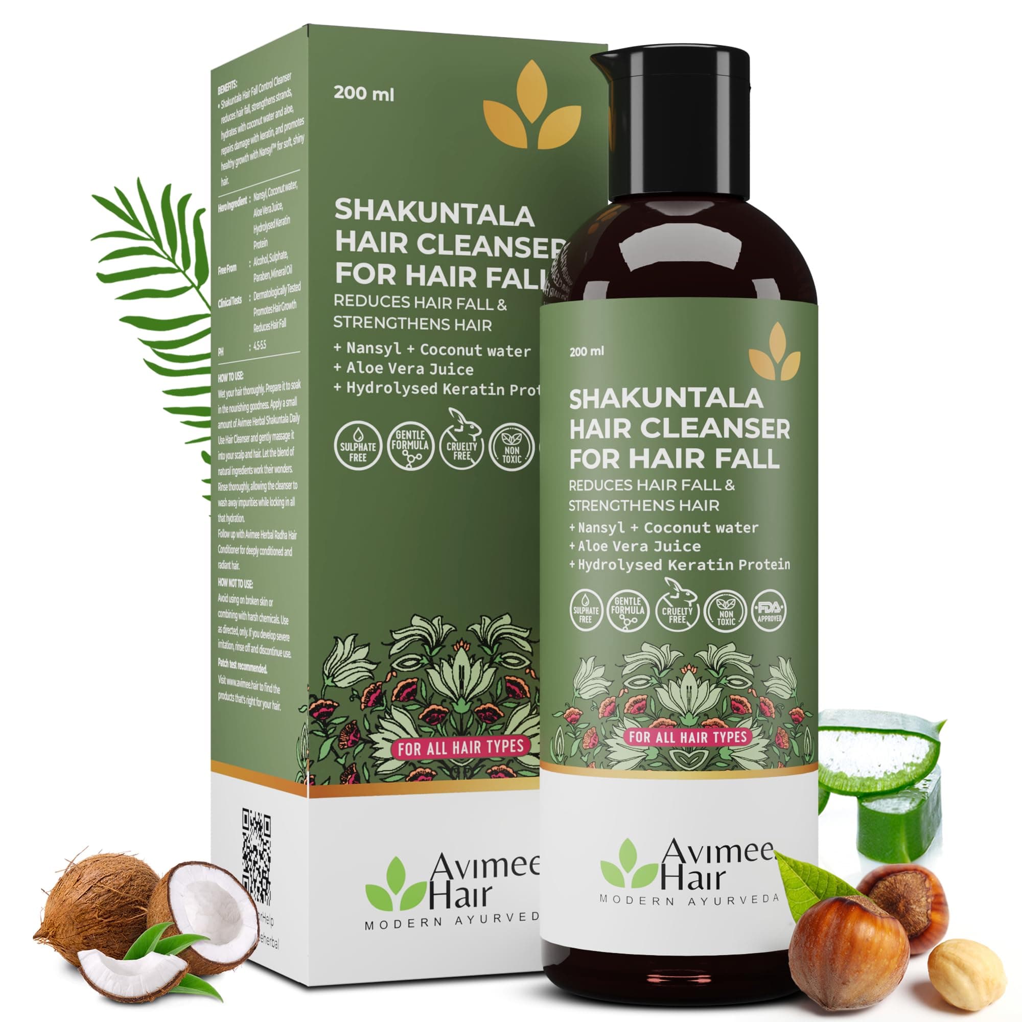 Shakuntala Hair Cleanser Shampoo For Hair Fall Control | With Keratin Protein & Nansyl | For Strong and Shiny Hair | Sulphate & Paraben Free For Men and Women | 200 mL