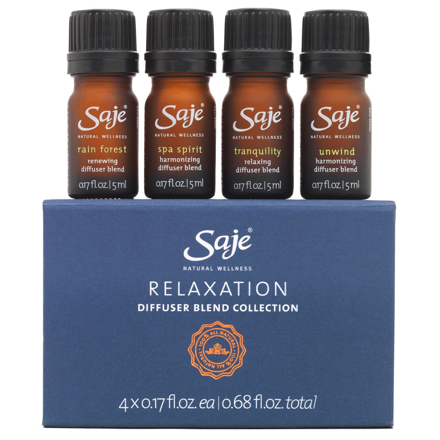 Saje Relaxation Diffuser Blend Set, Aromatherapy Essential Oil Blends, 4 (0.17 fl oz) bottles, 100% Natural