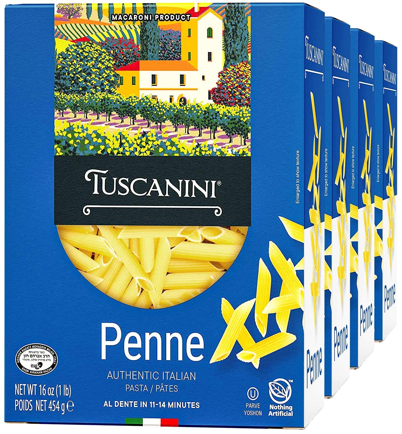 Authentic Italian Penne Pasta 16oz (4 Pack) Made with Premium Durum Wheat, Done in 11-14 Minutes