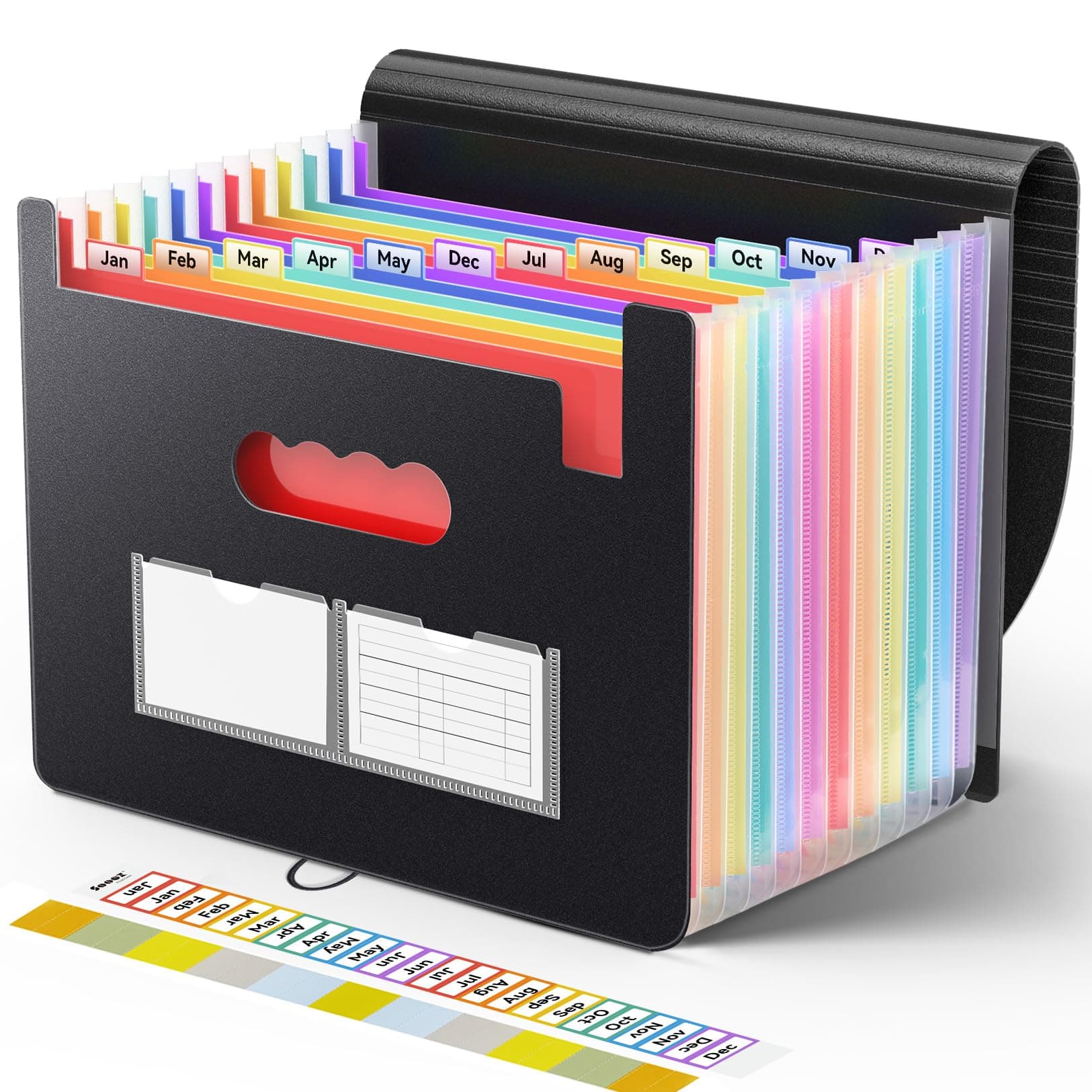 13 Pocket Expanding File Folder, Premium Monthly Document Organizer, Accordian File Folder Organizer, Accordion Folder, Letter A4 Paper Document Storage Organizer, Black