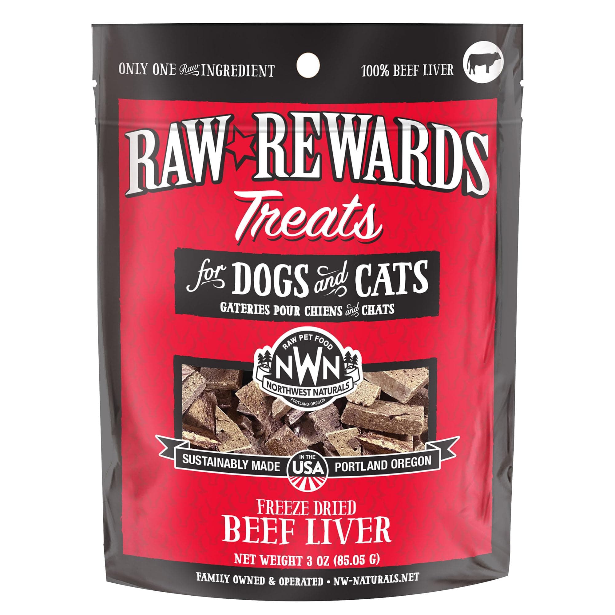 Northwest Naturals Raw Rewards Freeze-Dried Beef Liver Treats for Dogs and Cats - Bite-Sized Pieces - Healthy, 1 Ingredient, Human Grade Pet Food, All Natural, Proudly Made in USA, 3 Oz
