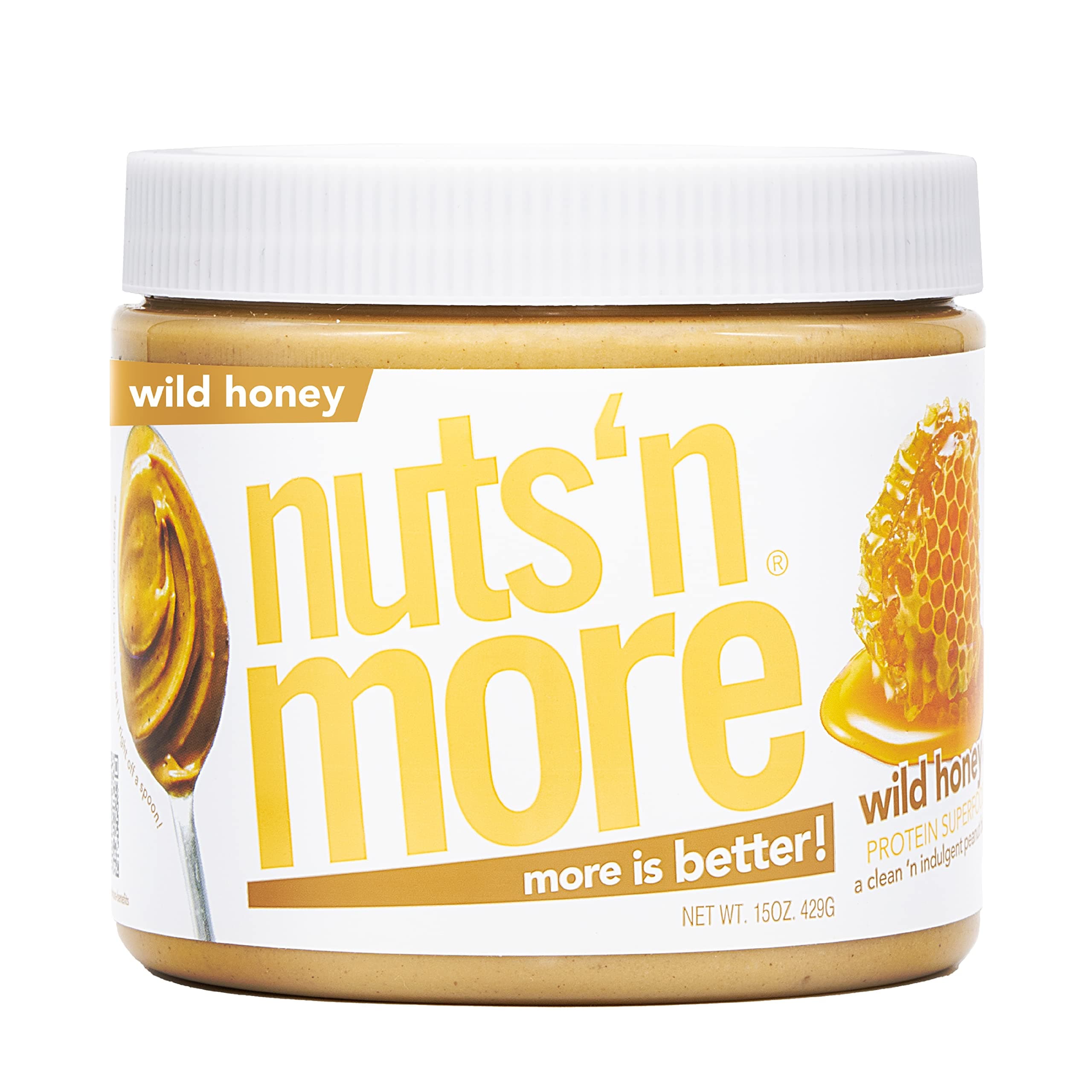 Nuts ‘N More Wild Honey Peanut Butter Spread - High Protein, Low Carb, Low Sugar, Gluten Free, Non-GMO, All-Natural Nut Butter Snack (15oz Jar)