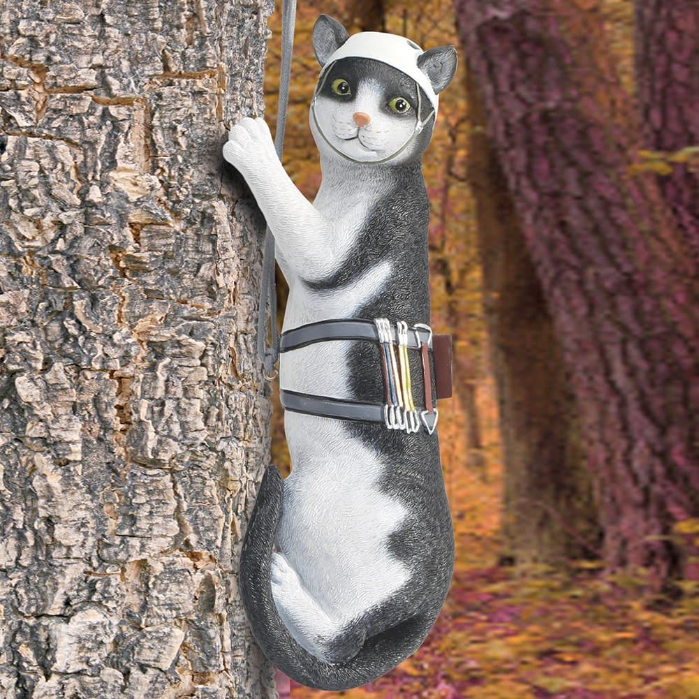 Black And White Cat Outdoor Tree Climber Sculpture - A What On Earth Exclusive